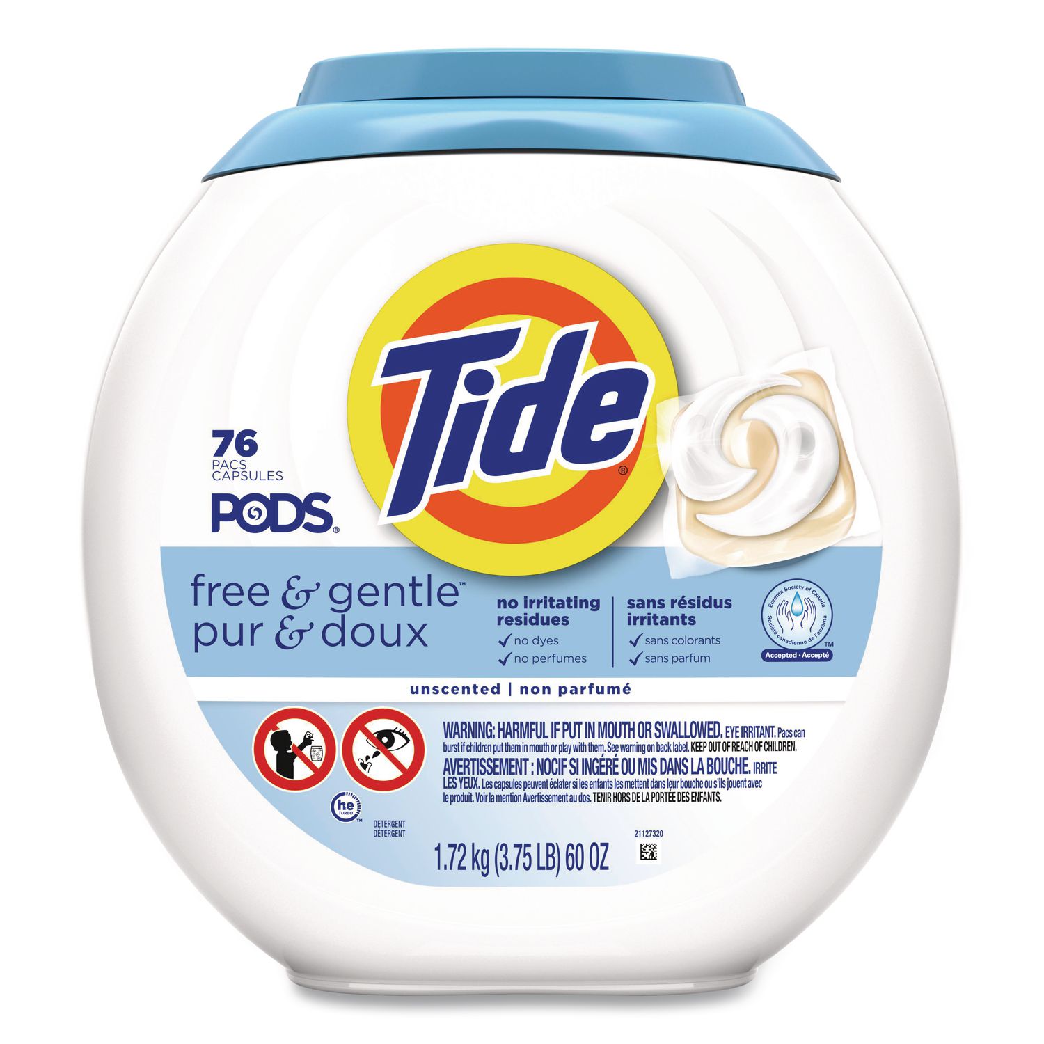 Tide PODS Laundry Detergent HE Compatible Free and Gentle 56 oz Tub 76 Pacs/Tub