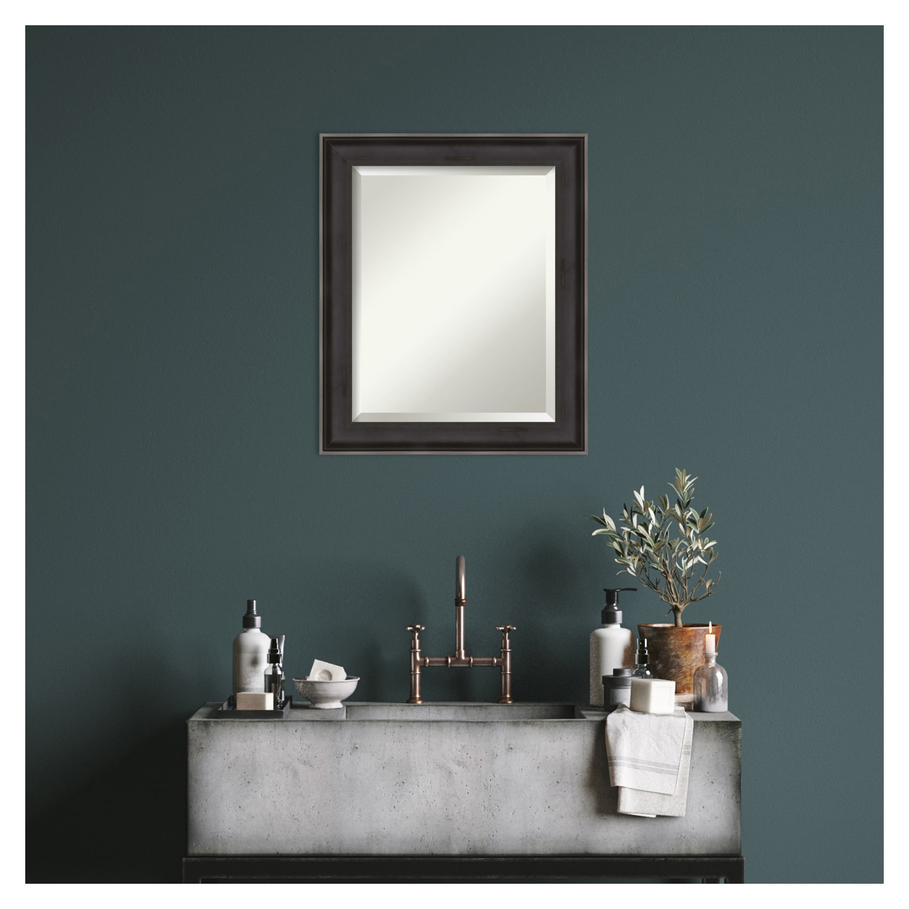 Rectangular Charcoal and Silver Wood Bathroom Vanity Mirror