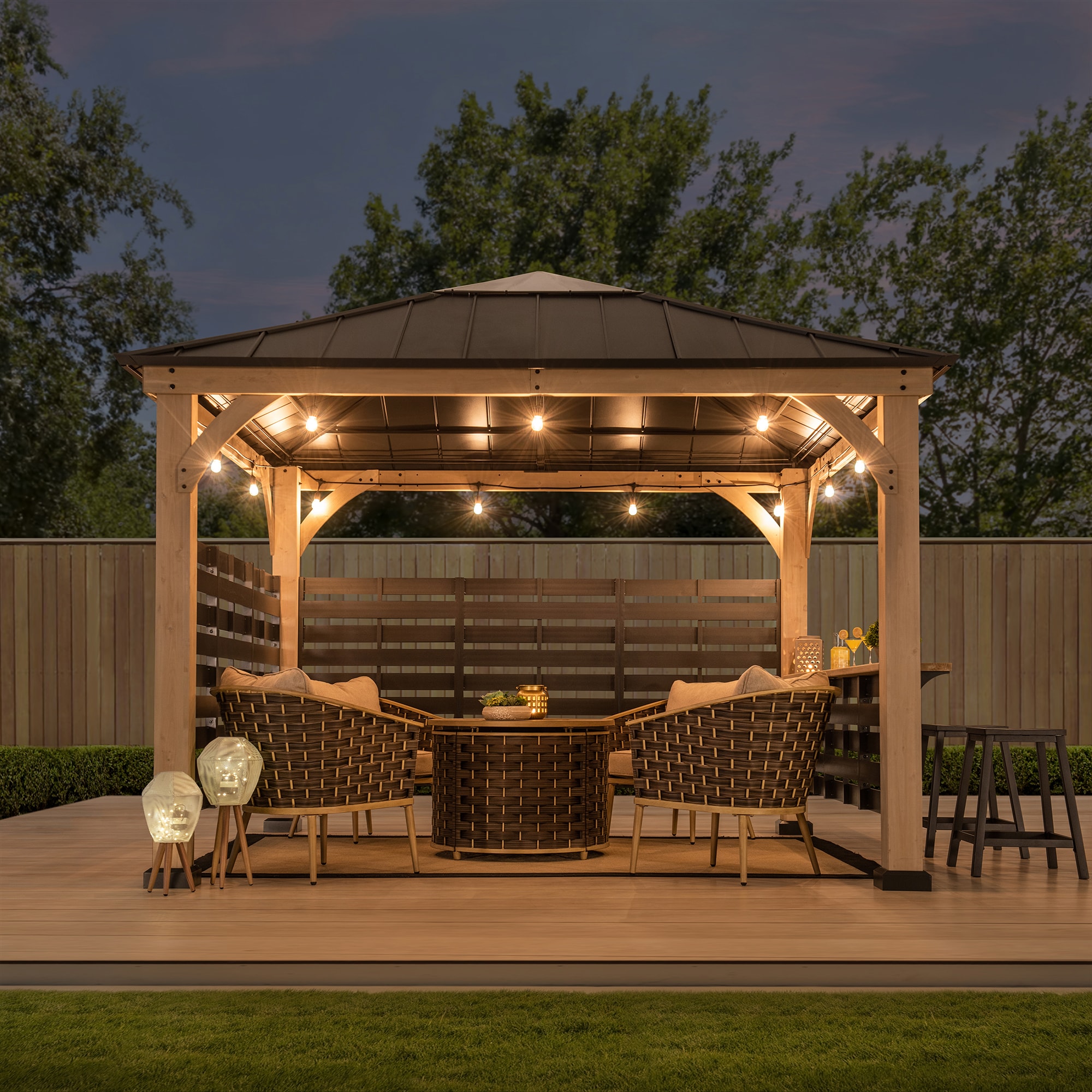 SUMMERCOVE 11-ft x 11-ft Black Wood Square Gazebo with Steel Roof in ...