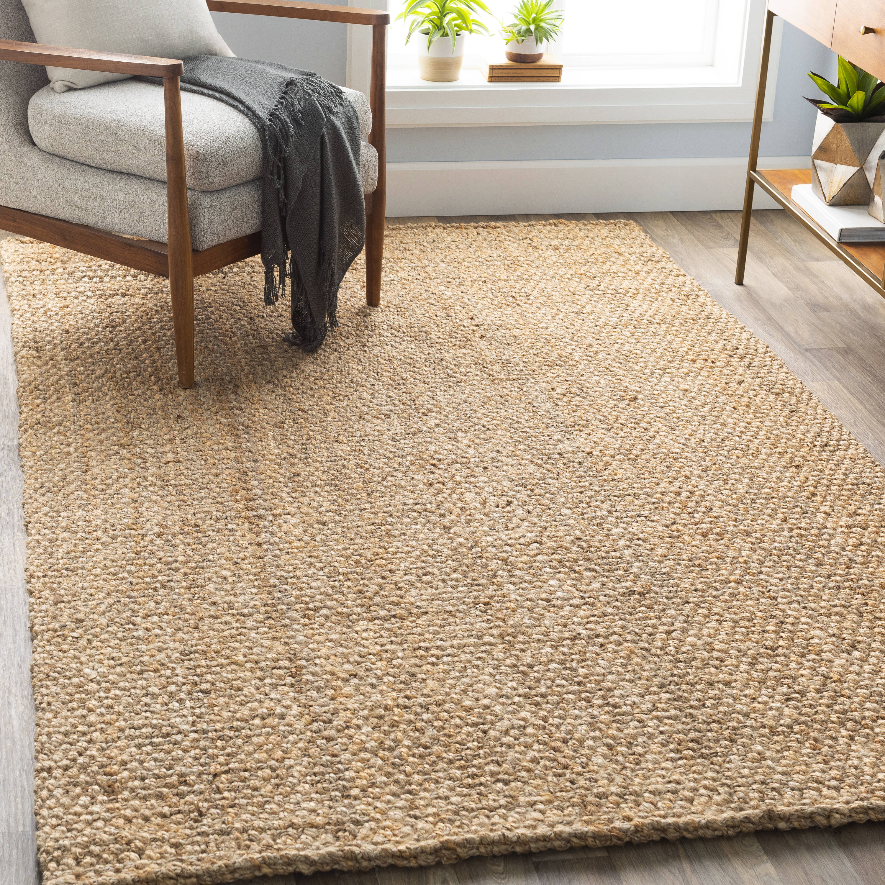 allen + roth Jute 5 X 8 (ft) Woven Jute Khaki Indoor Solid Area Rug in the  Rugs department at