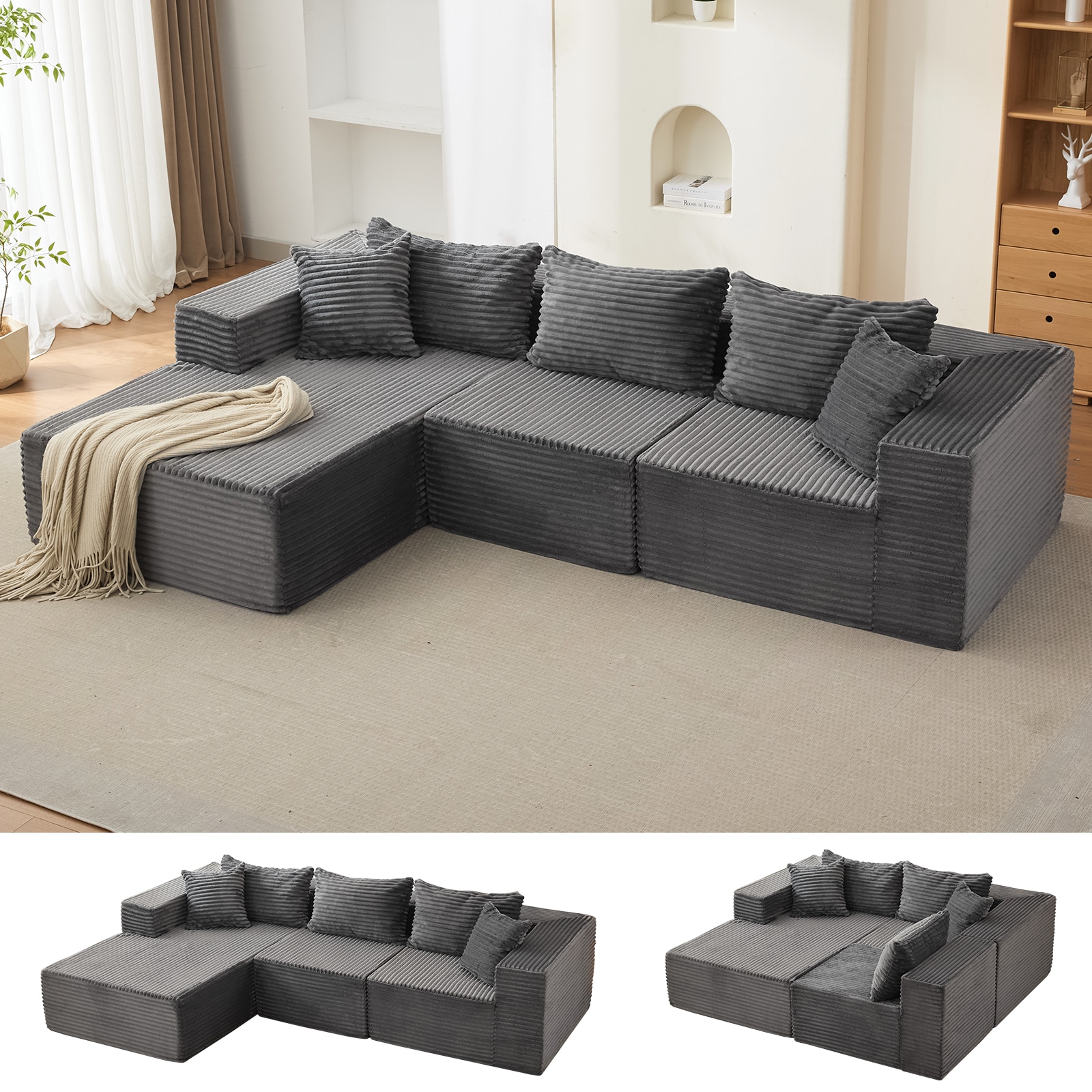GarveeLife 106 Inch Cloud Couch Sectional Sofa with l Shape Chaise and Memory Foam 3 Seat Modular Sofa for Living Room Upholstered Couch Left Facing