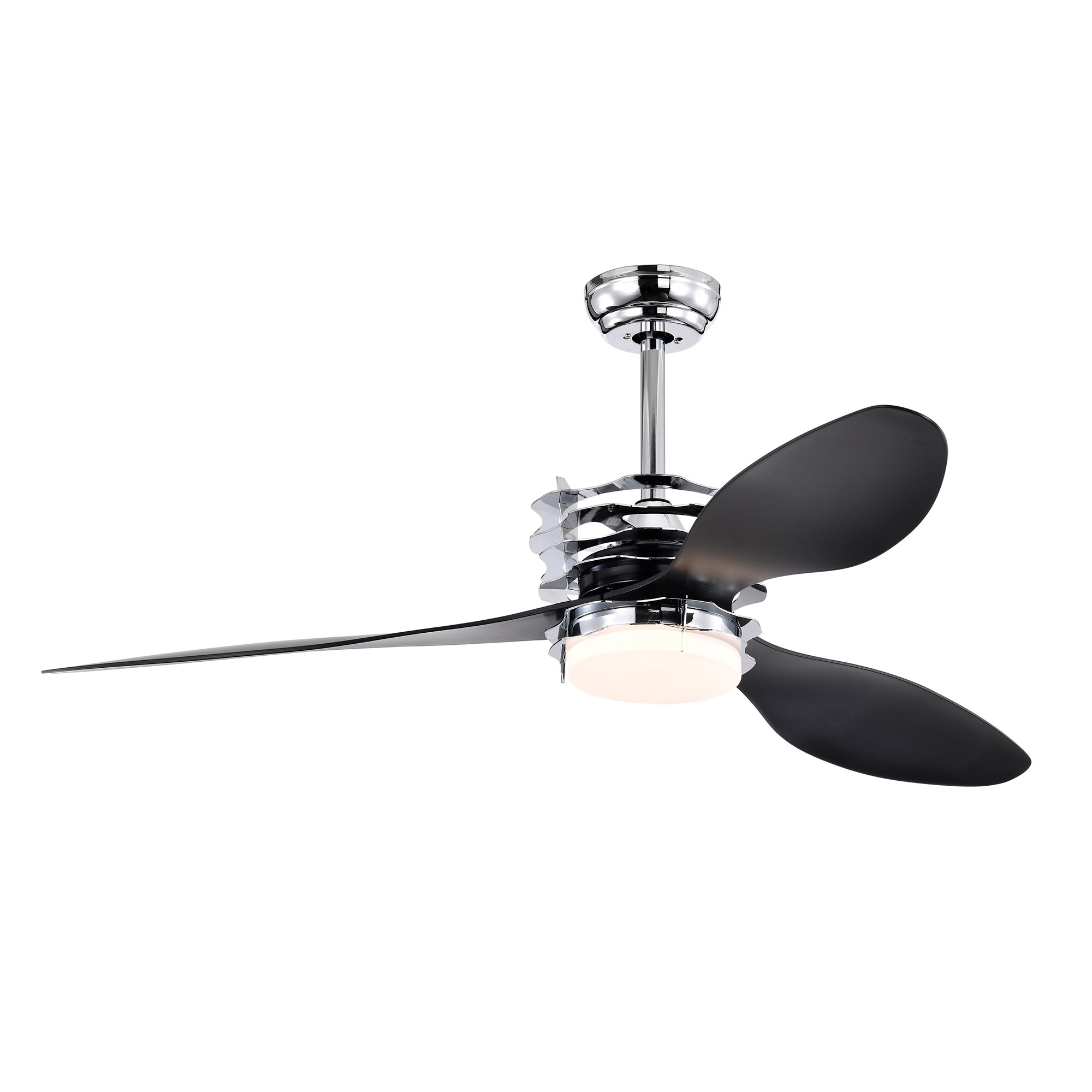 SINOFURN SYB570112BK 52-in Color-Changing Integrated LED Downrod or Flush Mount Chrome with Finished Blades Ceiling Fan With Light and Remote ( 3 -Blade )