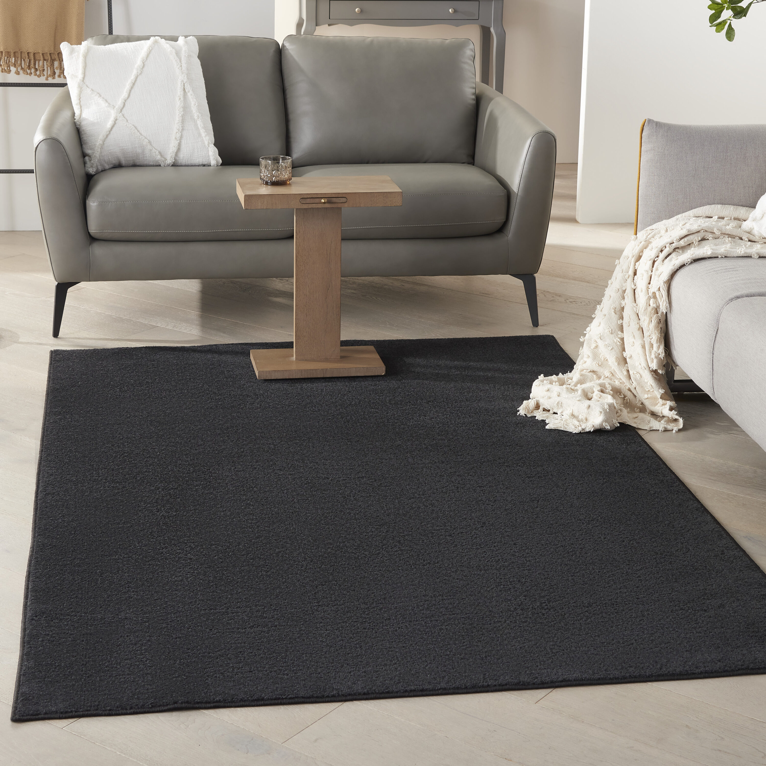 Nourison 099446821690 Essentials 5 x 7 (ft) Loomed Polypropylene Black Rectangular Indoor/Outdoor Solid Area rug