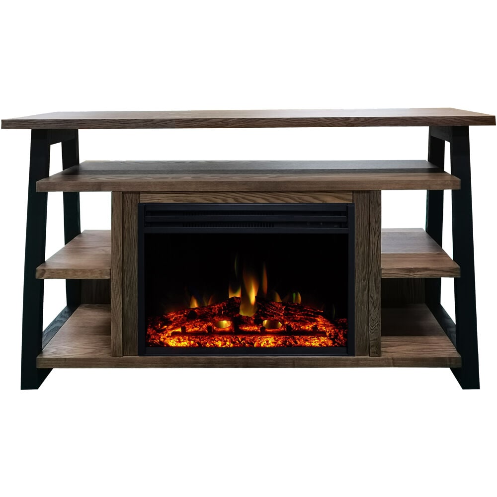 Cambridge CAM5332-1WALLG3 53-Inches W Walnut/Black TV Stand with Fan-forced Flat wall Electric Fireplace with Remote Control Included