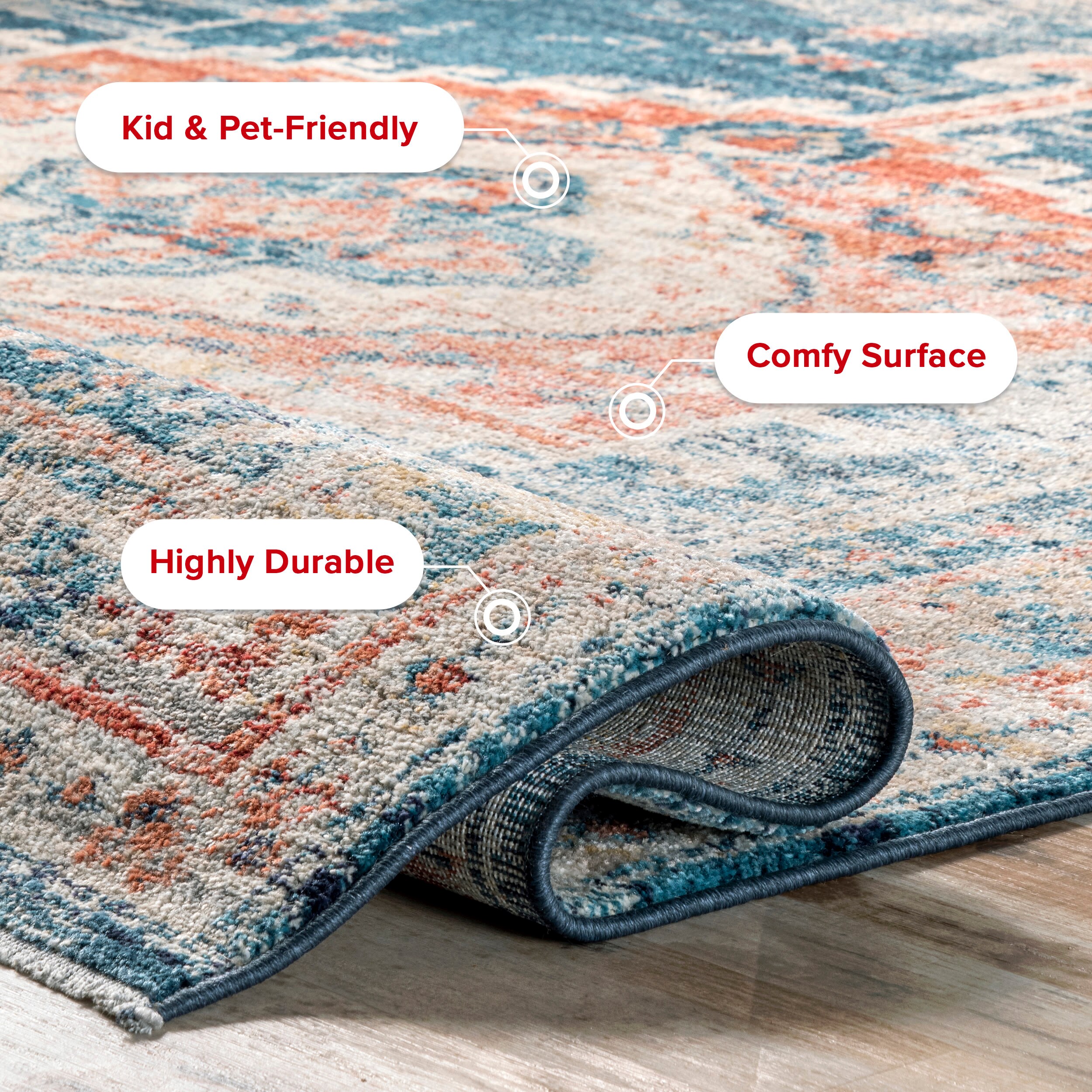 Regal Blue Medallion 4' x 6' Easy-Care Synthetic Area Rug