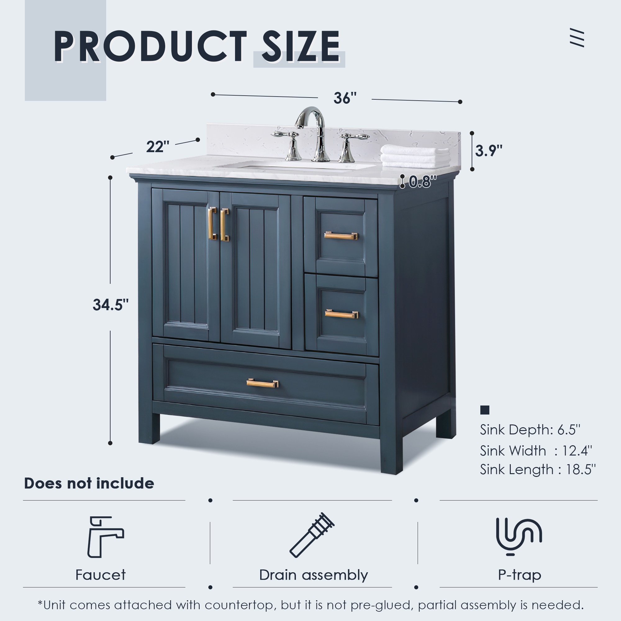 Isla 30" Classic Blue Single Vanity with White Marble Countertop