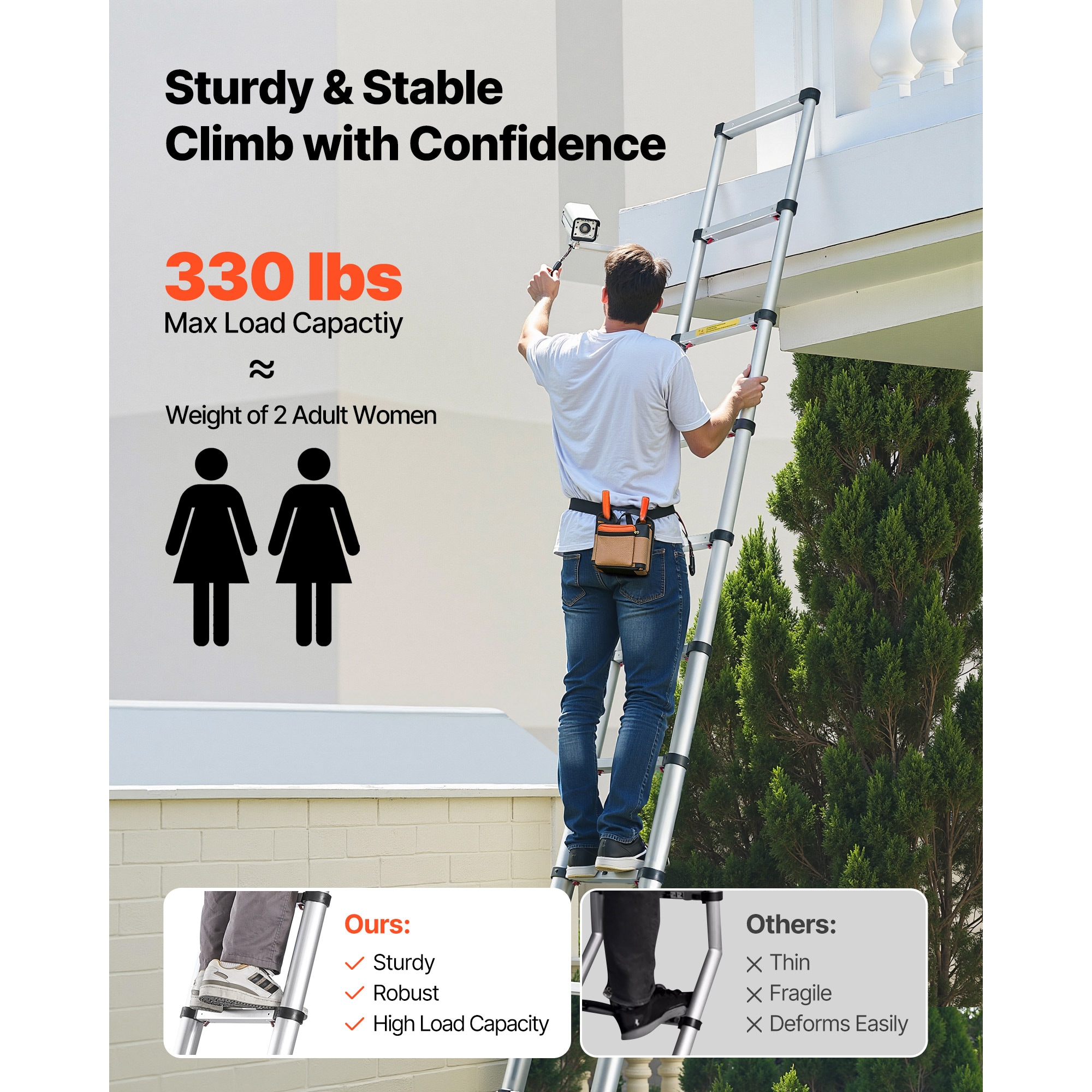 VEVOR 12.5ft Telescoping Ladder Aluminum Lightweight Multi-Purpose ...