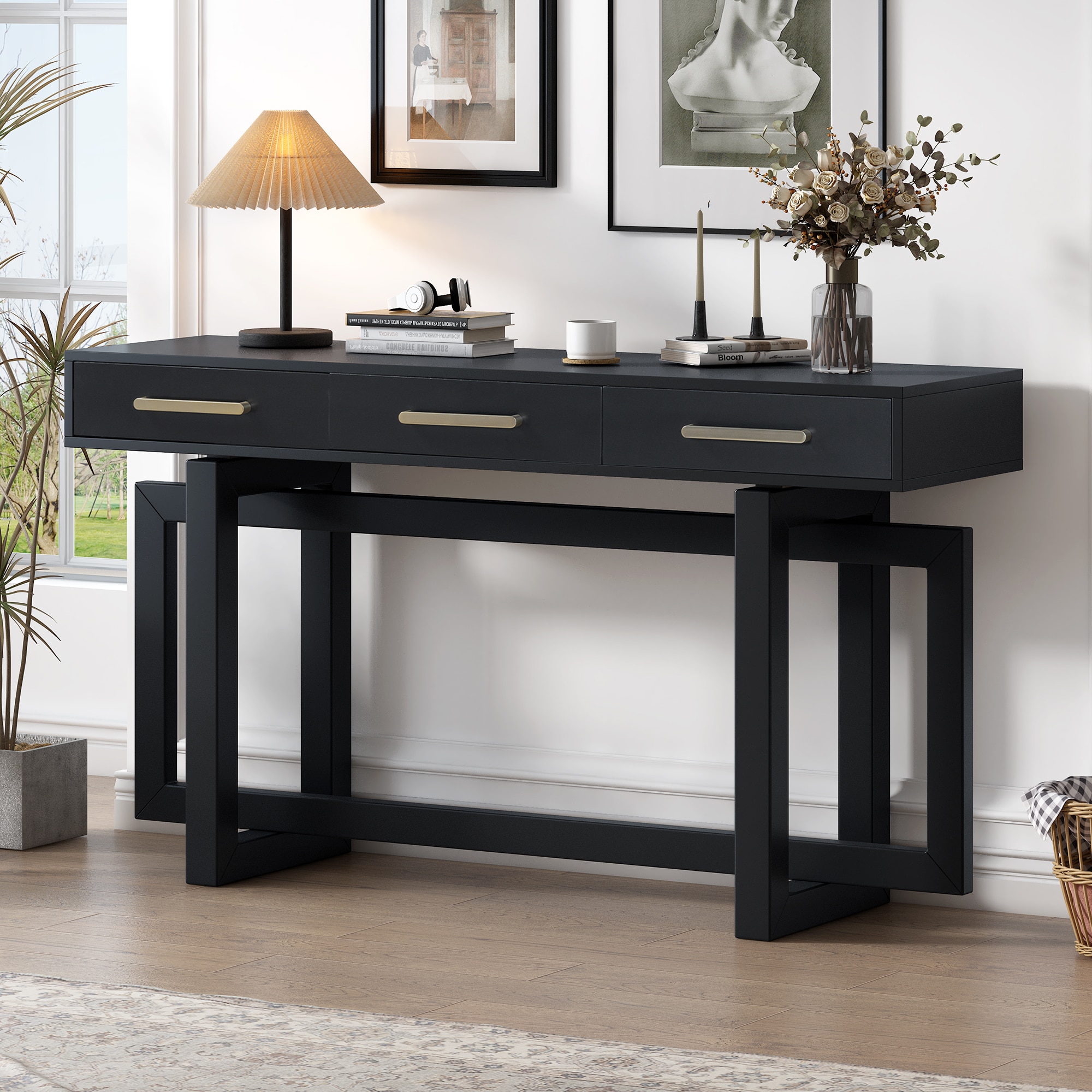 ModernLuxe N711P175776B Elegant Console Table with Three Drawers Extra Long Entryway Table for Entryway Hallway Living Room Foyer Corridor