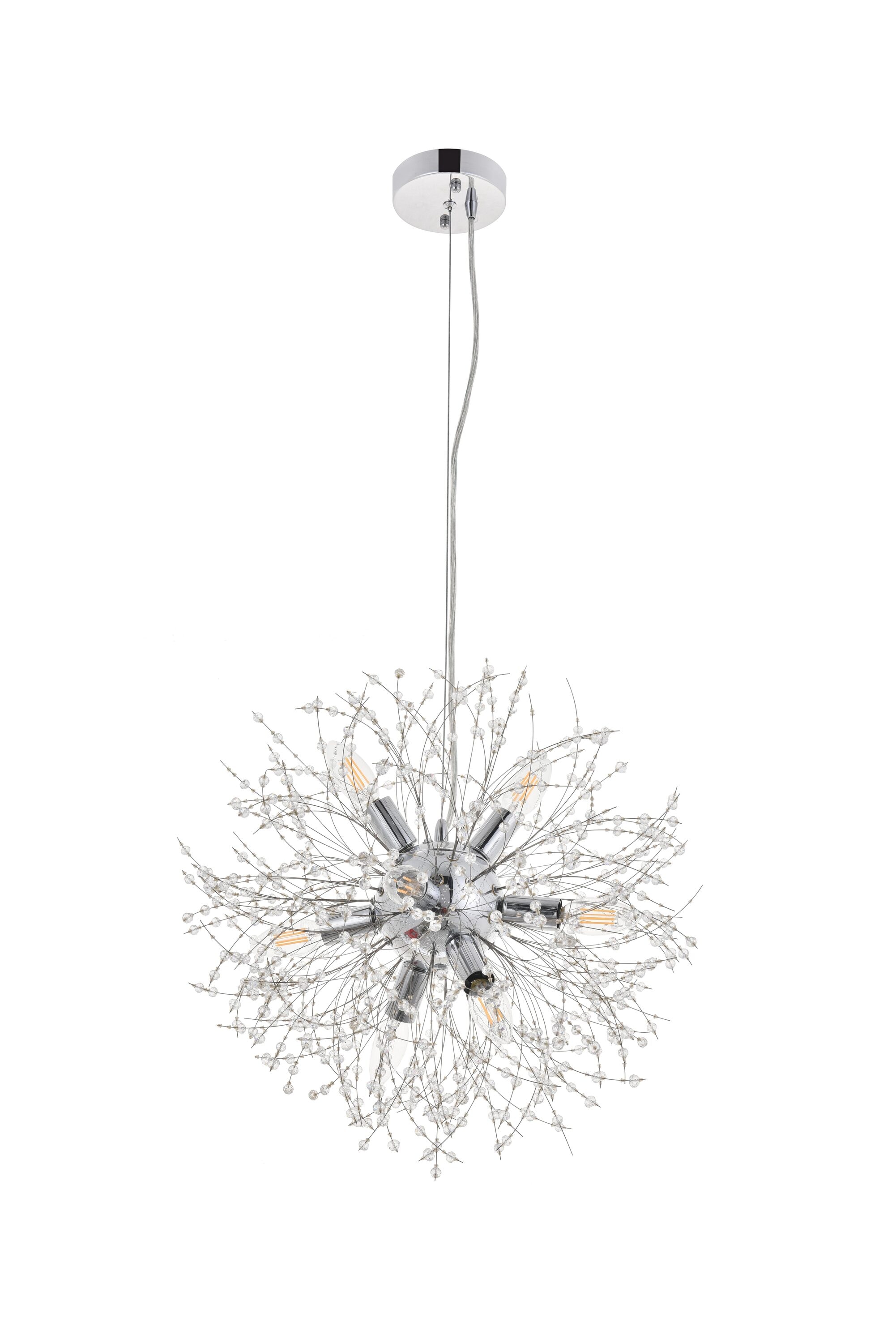 Elegant Decor Home Furnishing 8 -Light Chrome Mid-century Crystal Globe Medium Hanging Pendant Light