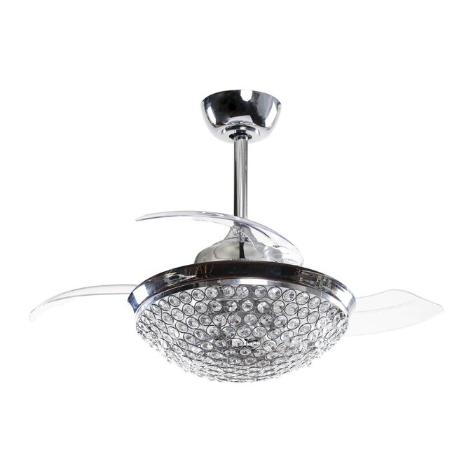 Matrix Decor Fandelier 36 In Chrome, Chandelier Ceiling Fan With Crystal Lights And Retractable Blade 36 Inch Chrome