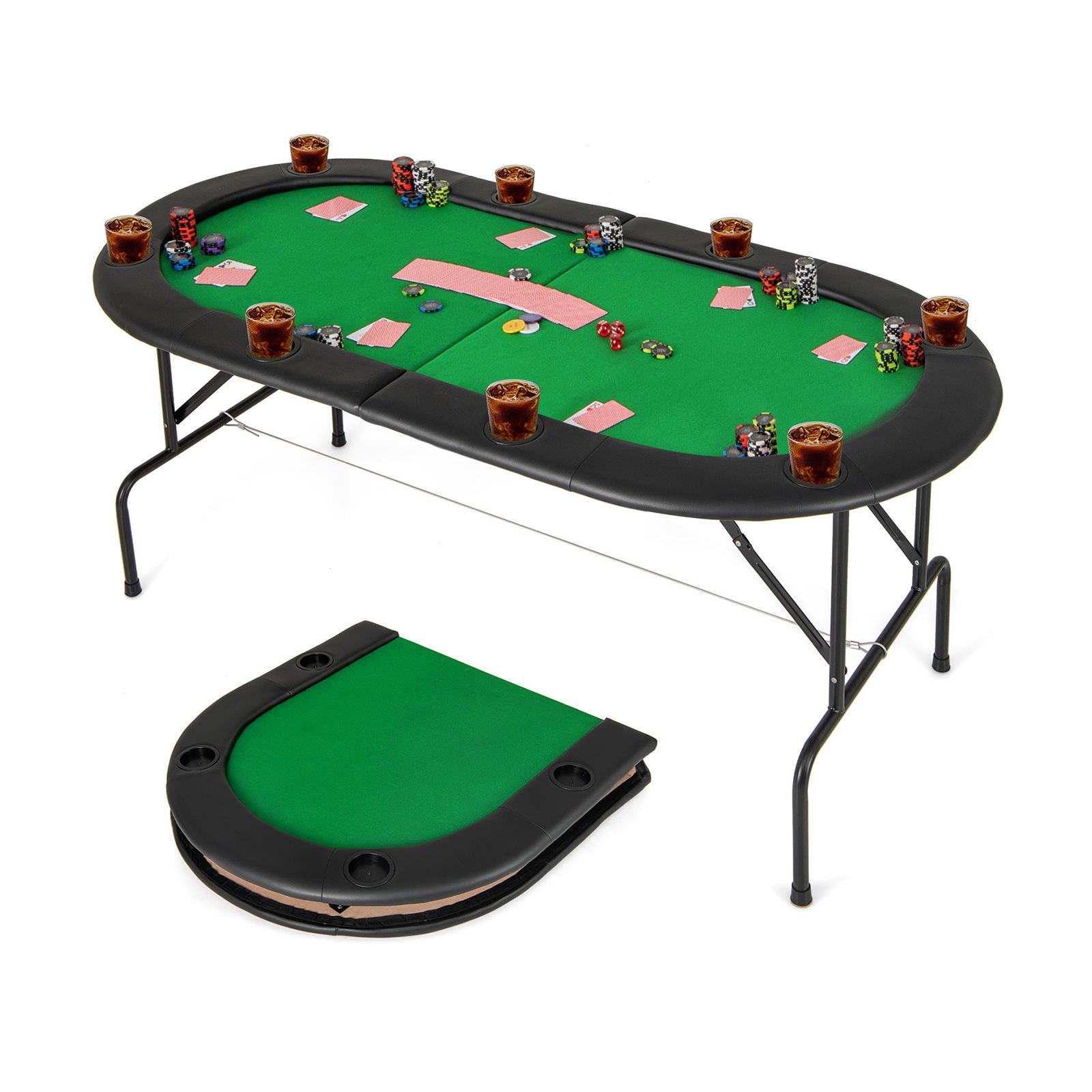 Slickblue 8 Players Texas Holdem Foldable Poker Table for Home