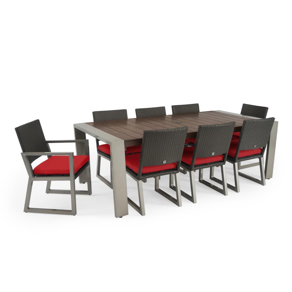 RST Brands OP-PETS9-MILO-E-SUN-K Milo 9-Piece Red Wicker Patio Dining Set with Red Sunbrella Cushions