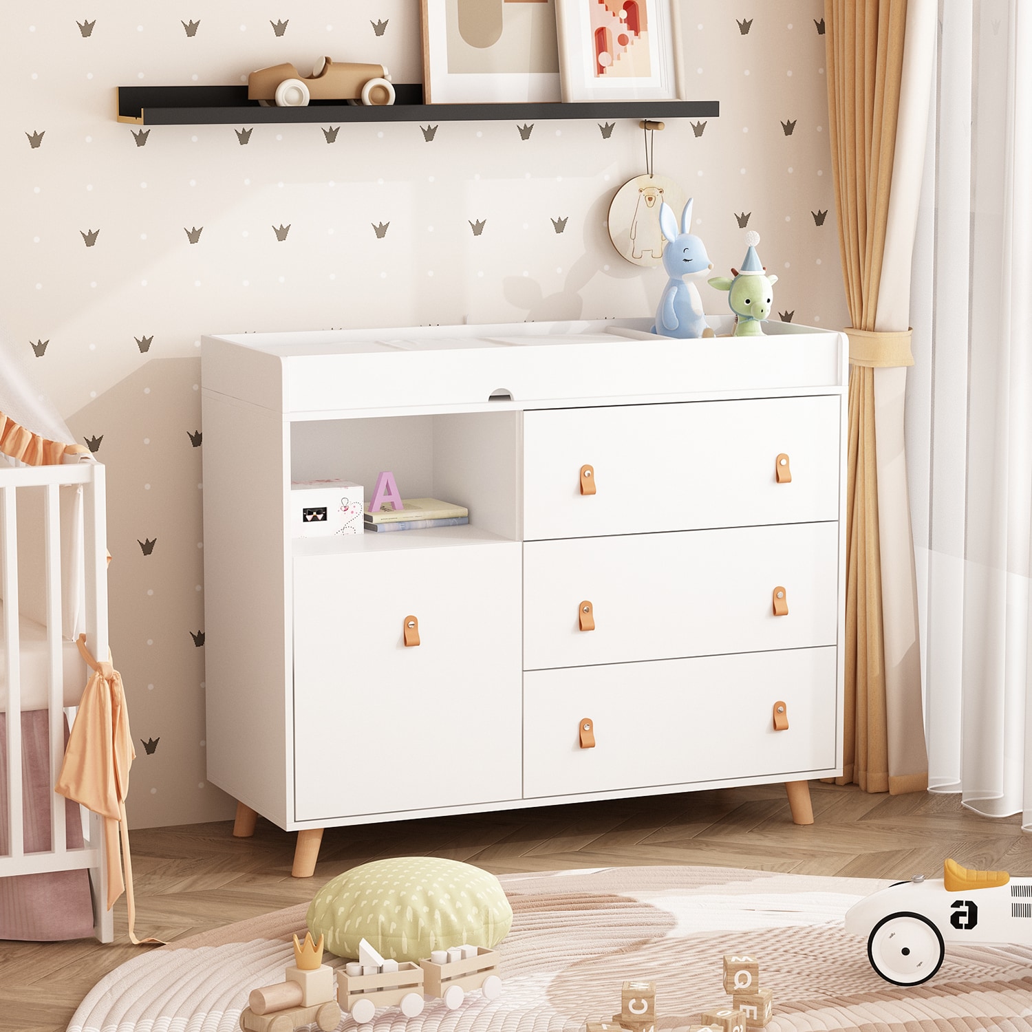 FUFU&GAGA KF180079-03 44.9-Inches W White Freestanding -Mount Changing Table