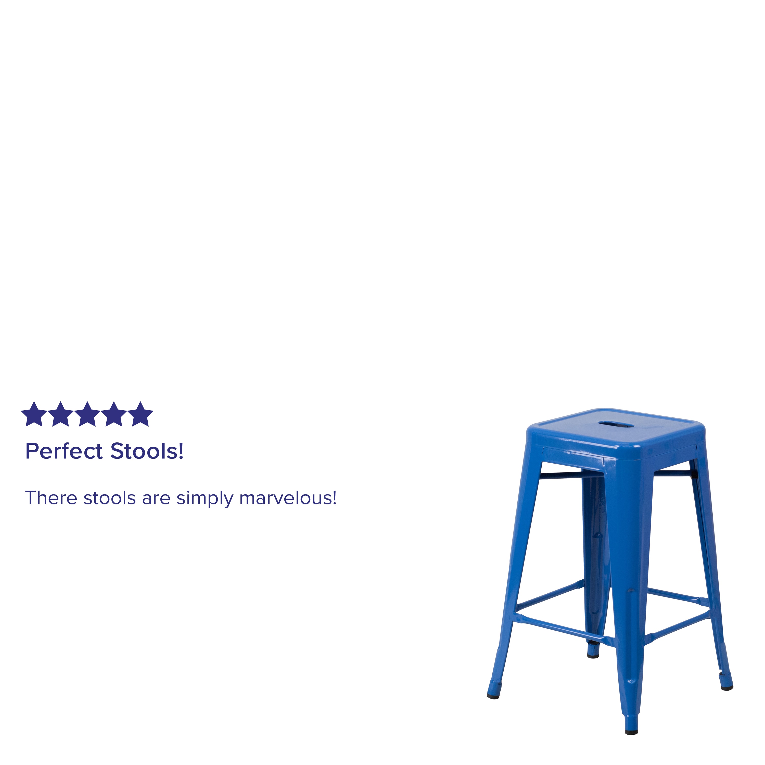 24" Blue Metal Backless Stackable Counter Stool