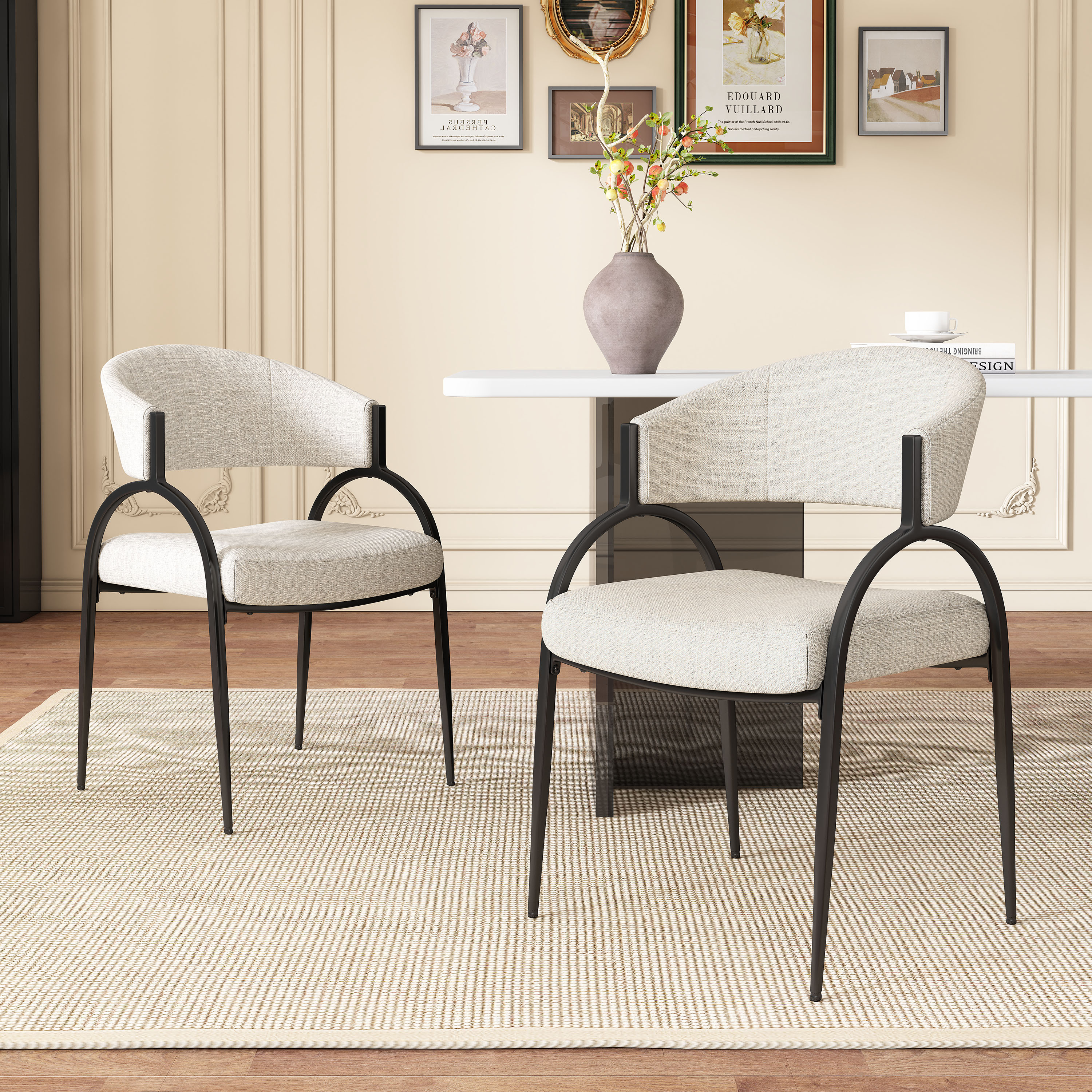 LOVMOR - Upholstered Dining Chairs With Metal Legs Set of 2 Beige