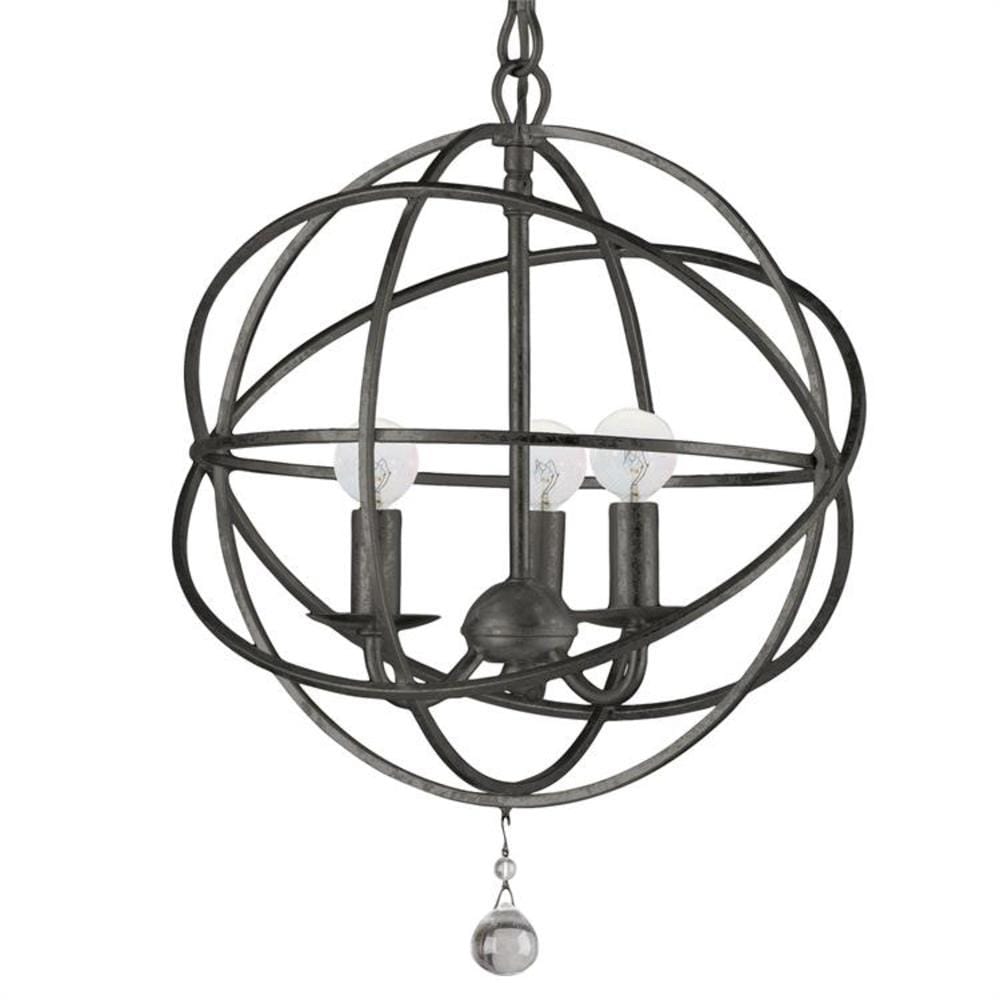 Crystorama 9225-EB Solaris 3 -Light Distressed Bronze Transitional Crystal For Use in Bathrooms, Foyers, Kitchens, Chandelier