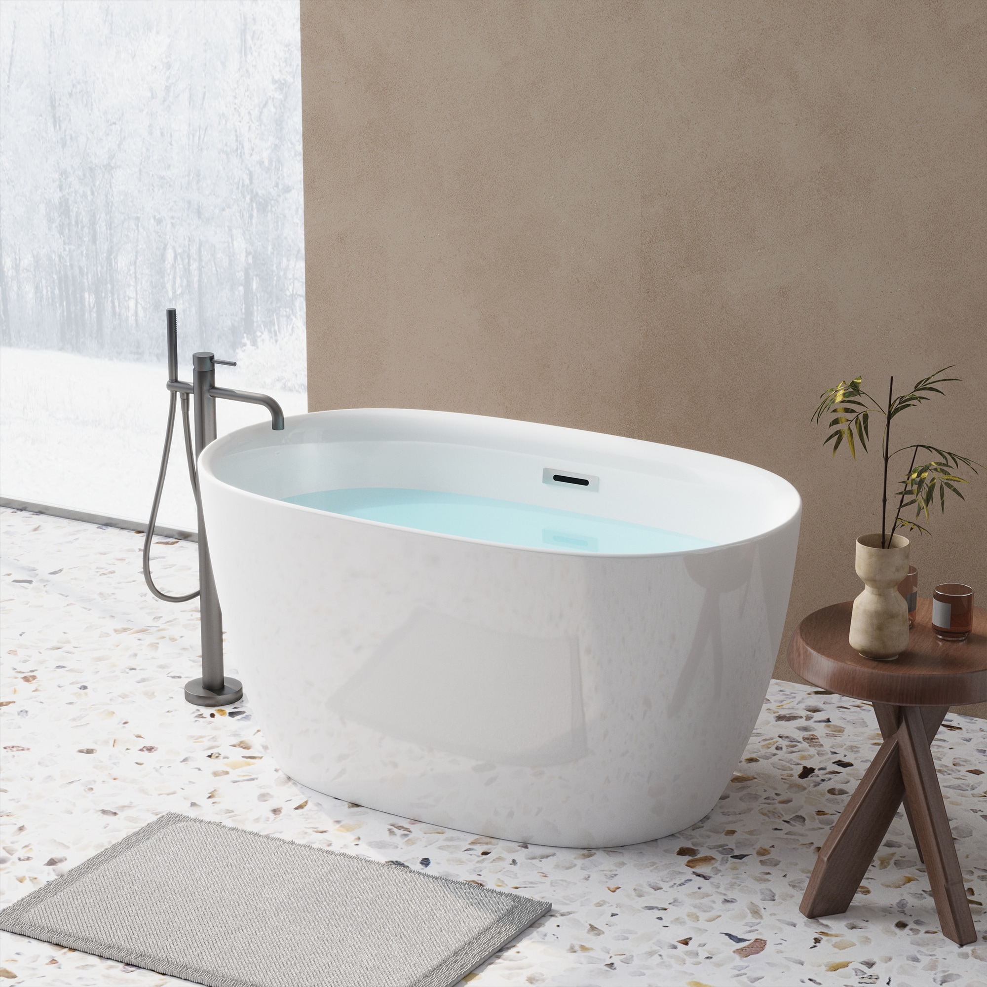 Vanityfus 47 Inch Oval Freestanding Soaking Tub - Gloss White Acrylic