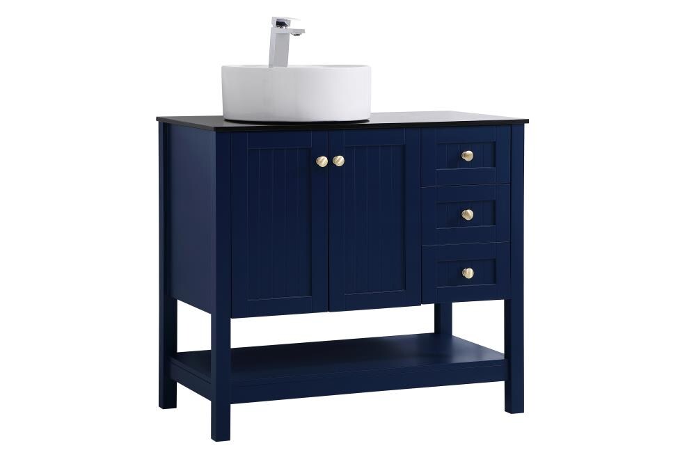 Blue and Gold 36" Steel and Porcelain Bathroom Vanity