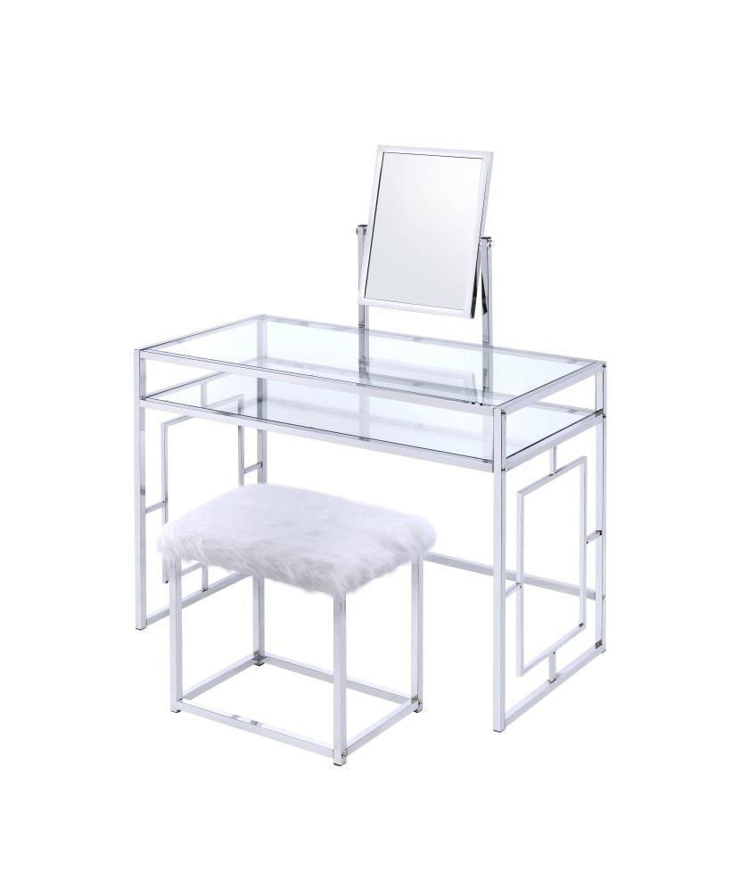 Benzara BM191403 19.75-in White and Silver Makeup Vanity