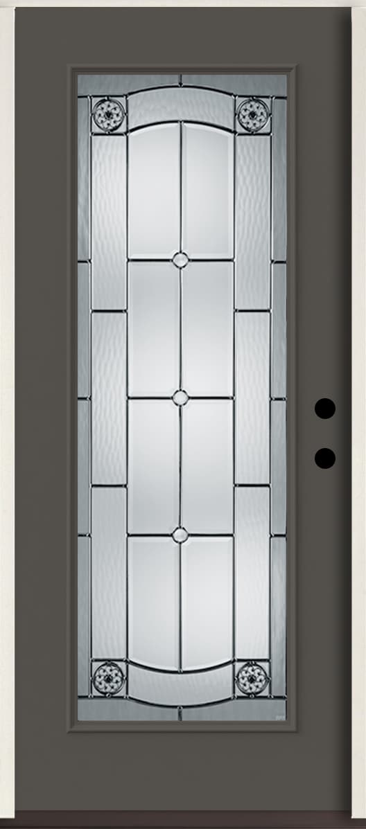 American Building Supply LO964743 Elan 36-in x 80-in x 4-5/8-in Fiberglass Full lite Left-hand inswing Thunder Gray Paint Painted Prehung Single door Front Door Insulating core Decorative glass