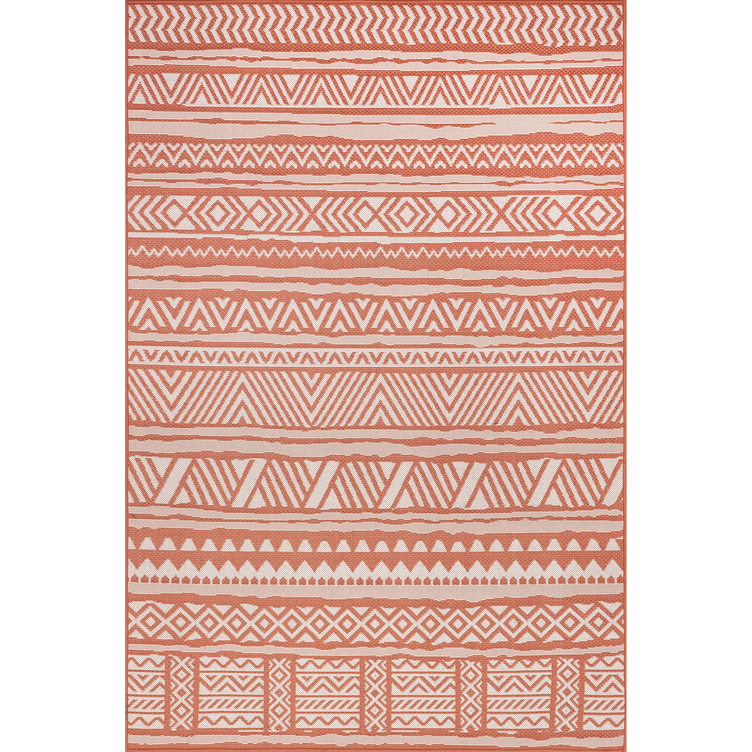 Coral and White Synthetic Rectangular Indoor/Outdoor Area Rug