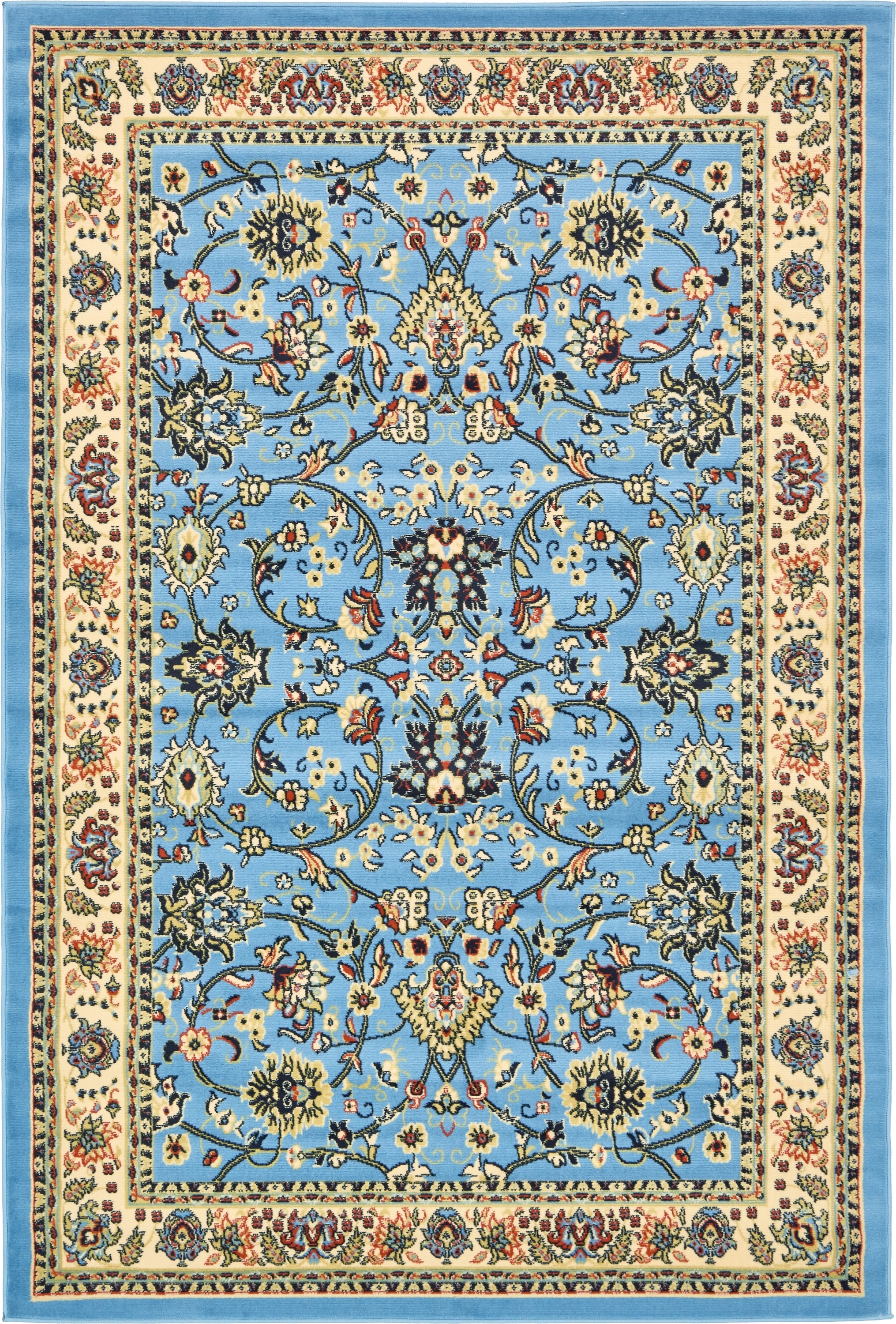Unique Loom 3124973 Washington Sialk Hill 6 x 9 (ft) Loomed Polypropylene Light Blue/Ivory Rectangular Indoor Floral/Botanical Vintage Area rug