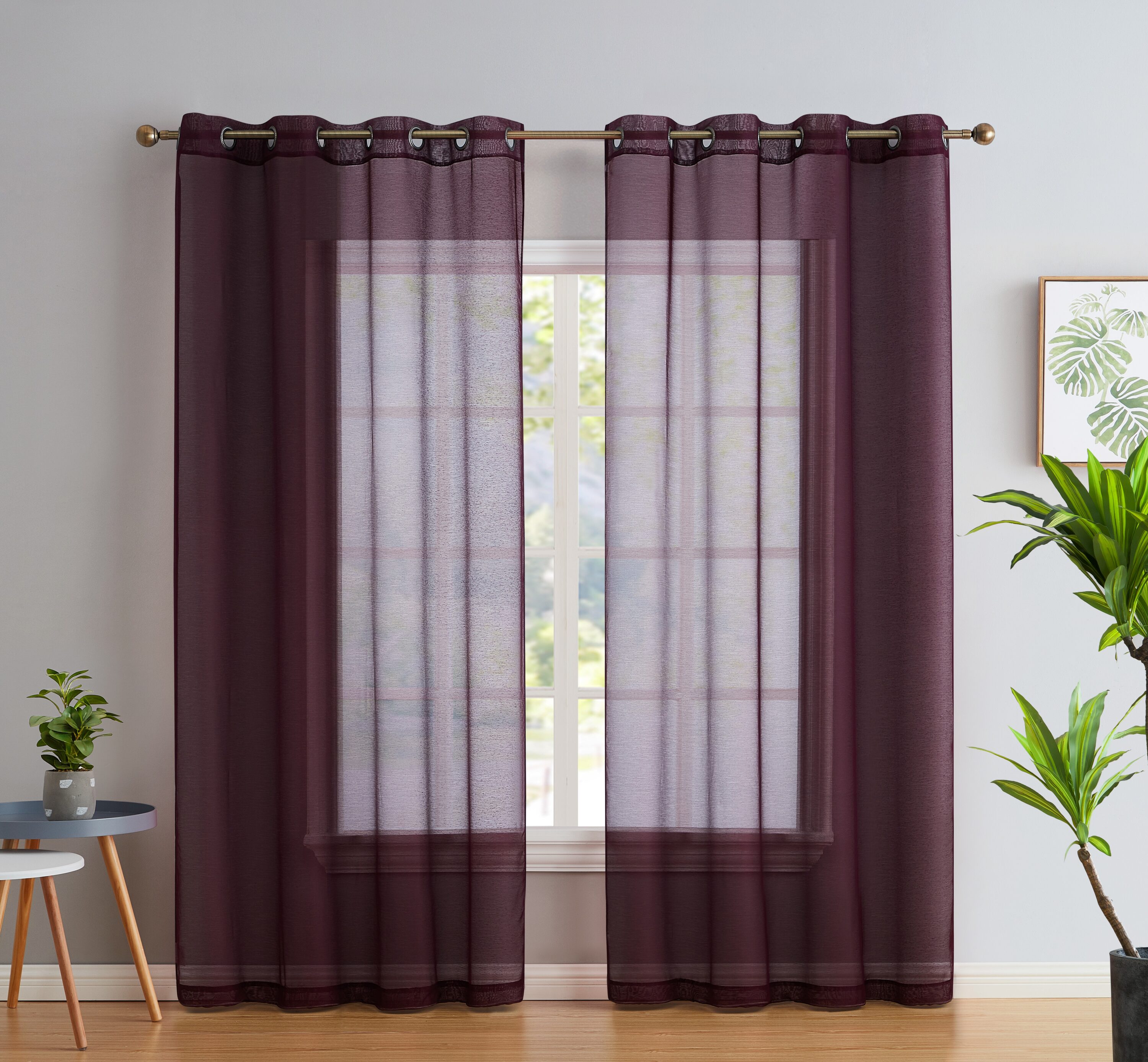 HLC.me SHR-GR-PLUM-63 63-Inches Plum (Purple) Semi-sheer Grommet Curtain panel pair