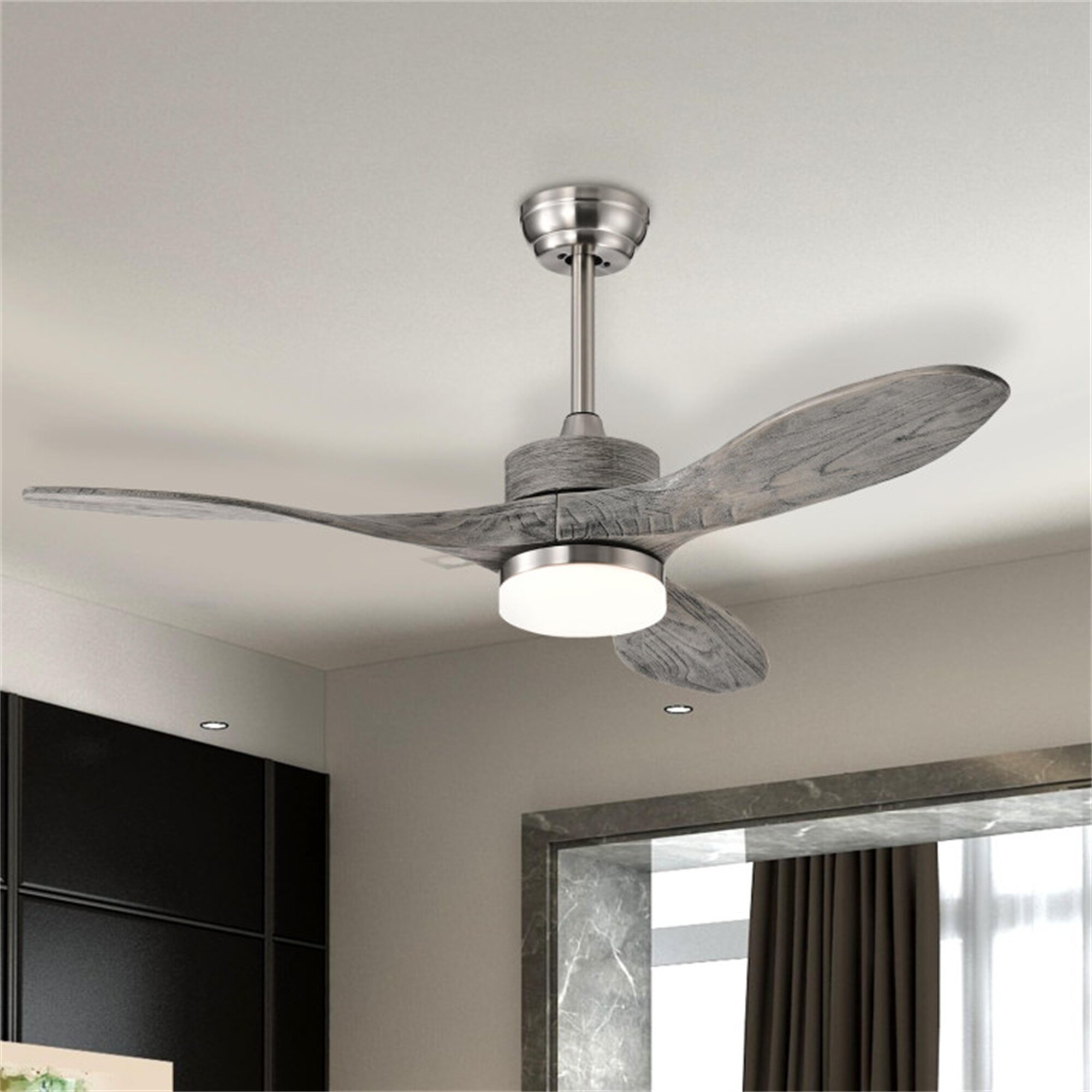 BABOOM BOM-80US-SL-CO 48-in Color-Changing Outdoor Nickel with Gray Blades Ceiling Fan With Light - Remote Included ( 3 -Blade )