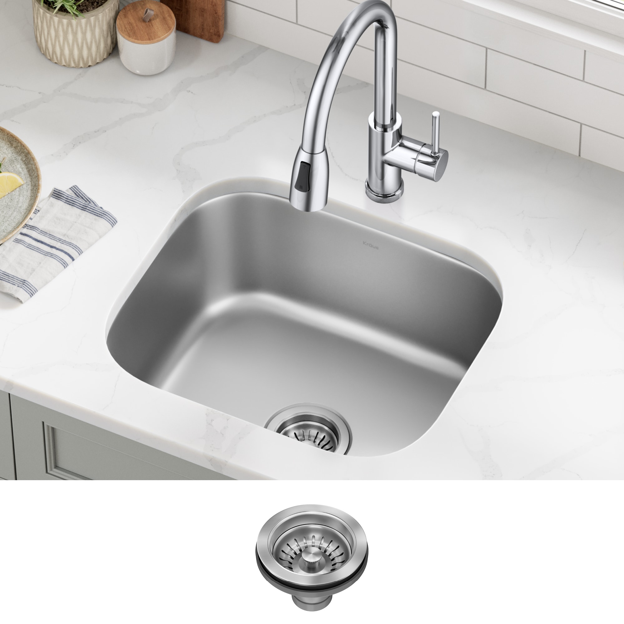 Kraus KBU11 Premier Undermount 20.75-in x 17.75-in Stainless steel Single bowl 18 -Gauge Kitchen Sink