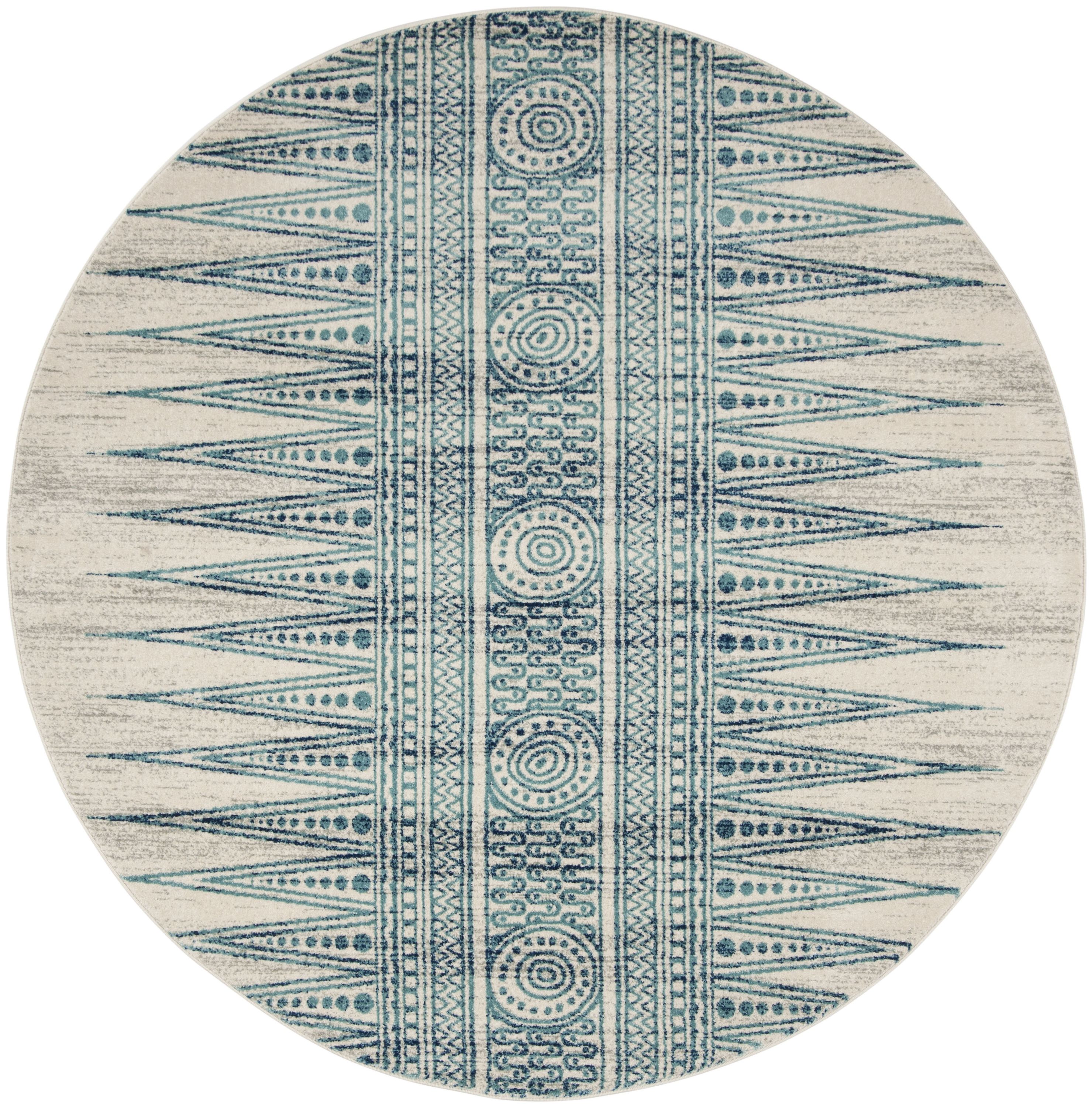Safavieh EVK226T-7R Evoke Layla 7 x 7 (ft) Loomed Synthetic Ivory/Turquoise Round Indoor Abstract Bohemian/Eclectic Area rug