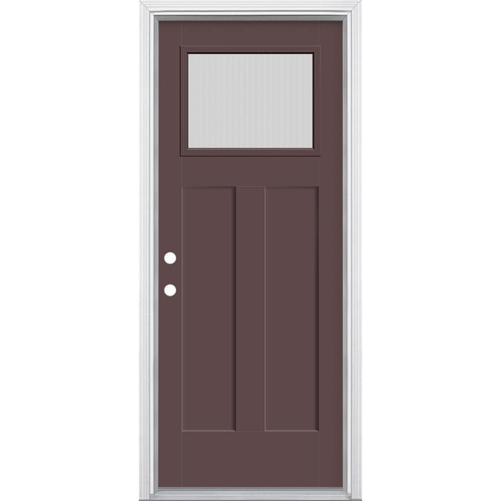Masonite 629640 32-in x 80-in x 4-9/16-in Fiberglass Craftsman Right-hand inswing Currant Painted Prehung Front Door with Brickmould Insulating core