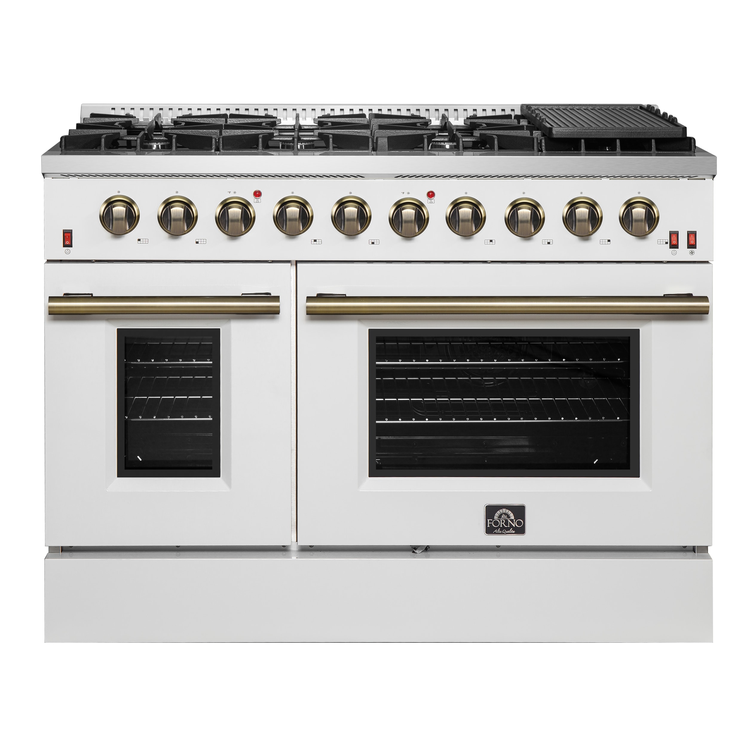 FORNO FFSGS6244-48WHT Galiano 48-in 8 burners 4.32-cu ft / 2.26-cu ft Convection Oven Freestanding Double Oven Gas Range ( Stainless steel )