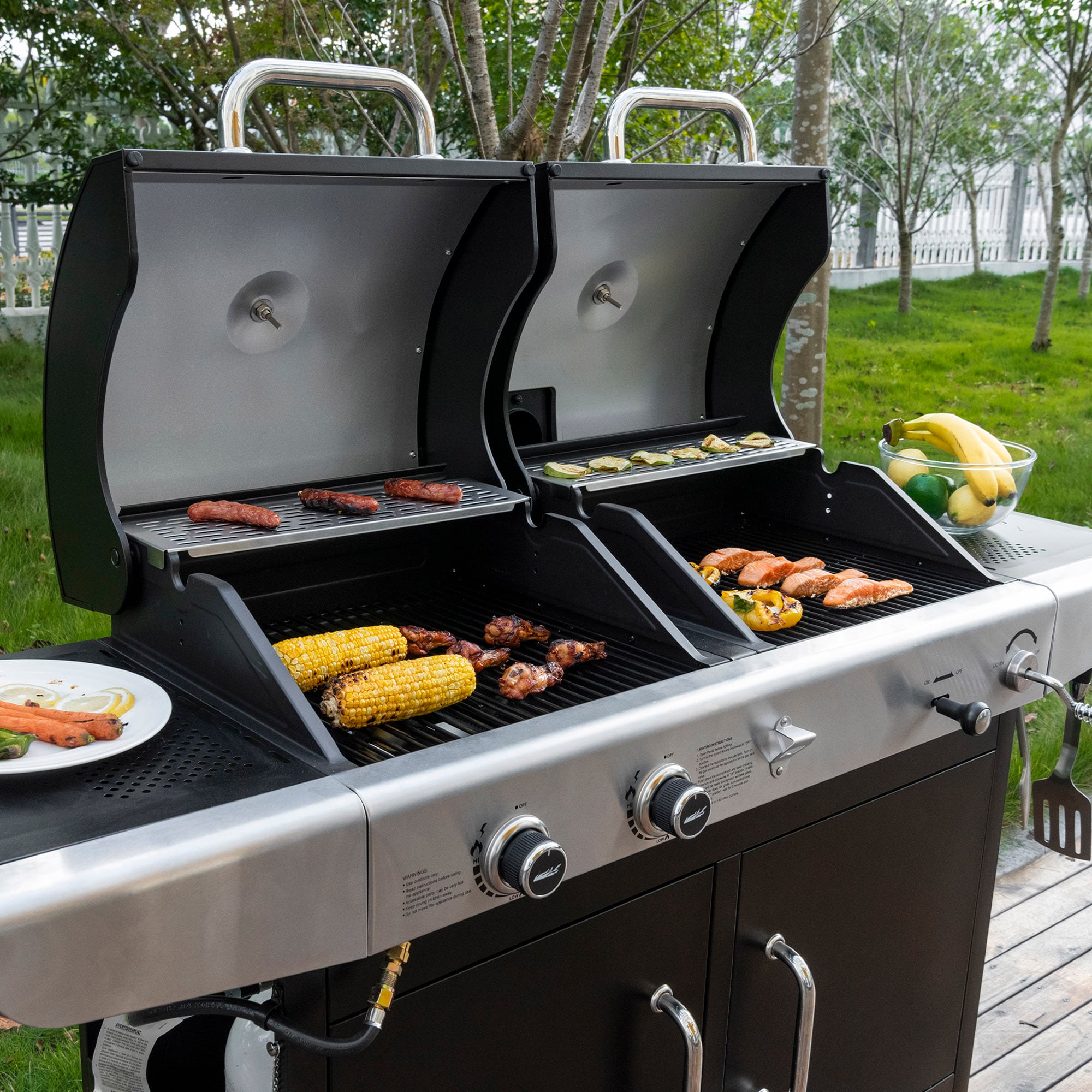 Royal Gourmet Cabinet Style Dual Fuel Series with Cover Black Gas and Charcoal Combo Grill