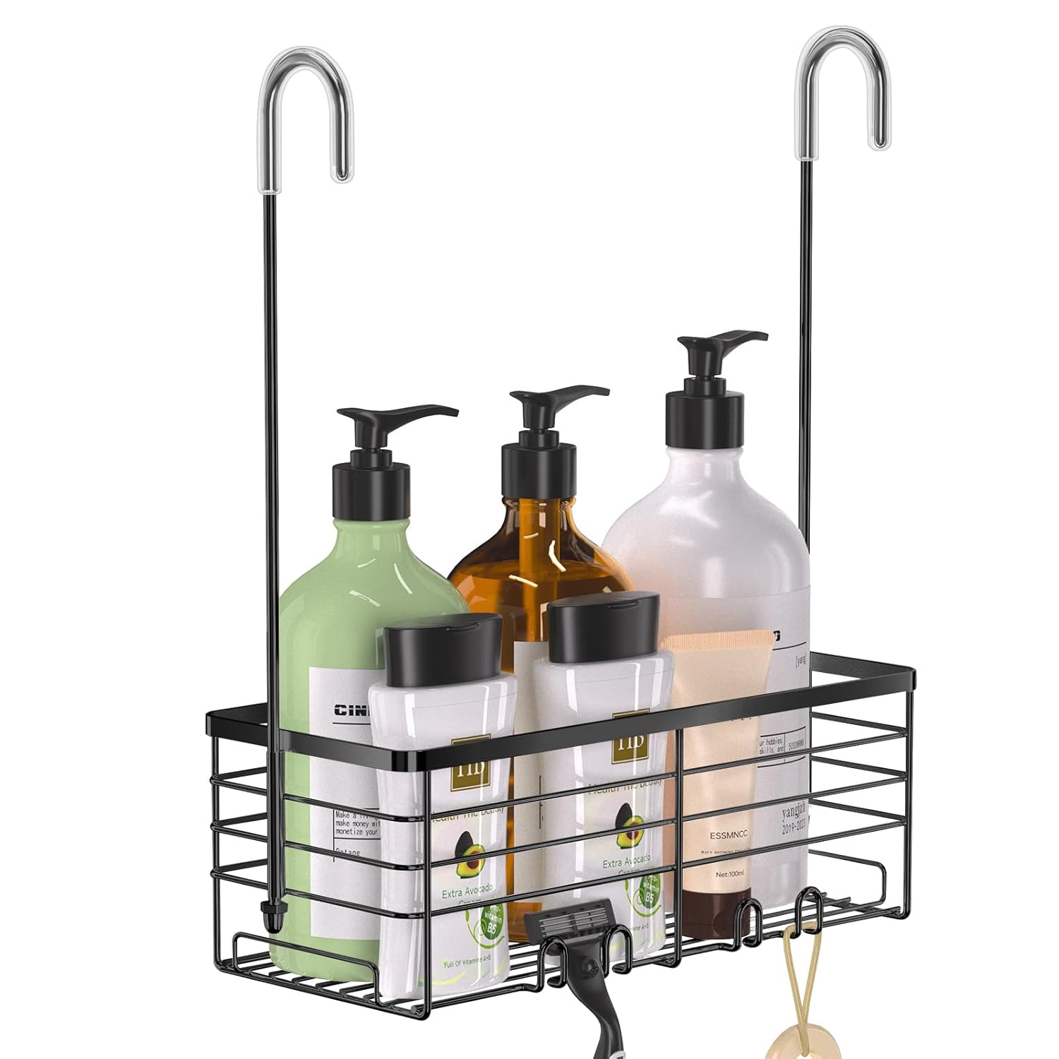 Kitstorack Over the Door Shower Caddy Organizer Rack 304 Stainless Steel Rustproof Hanging Basket with 360-Degree Rotating Rod Fits Doors Up to 1.4 Inch Thick 11 x 4.1 x 13.4 In