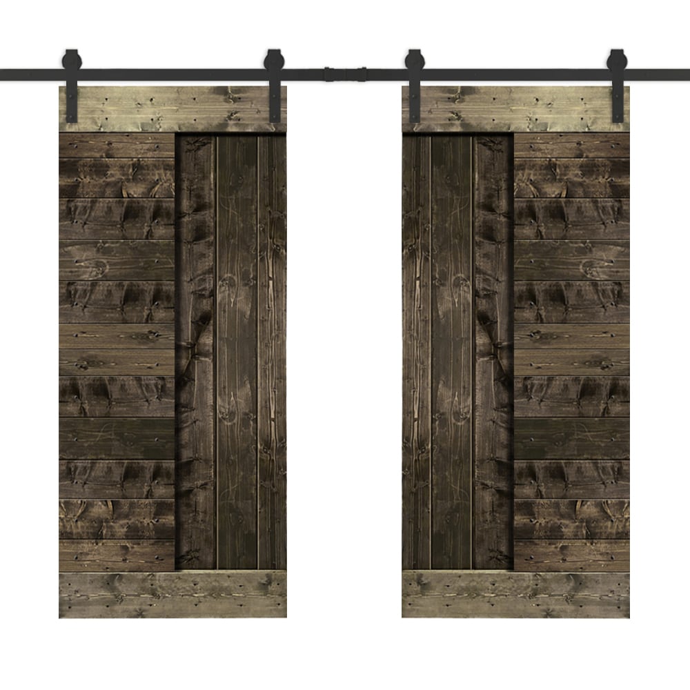 CALHOME MK-72(2+N2-36CT(2+CN 72-in x 84-in Espresso Pine Wood Solid core Double Barn Door (Hardware Included)