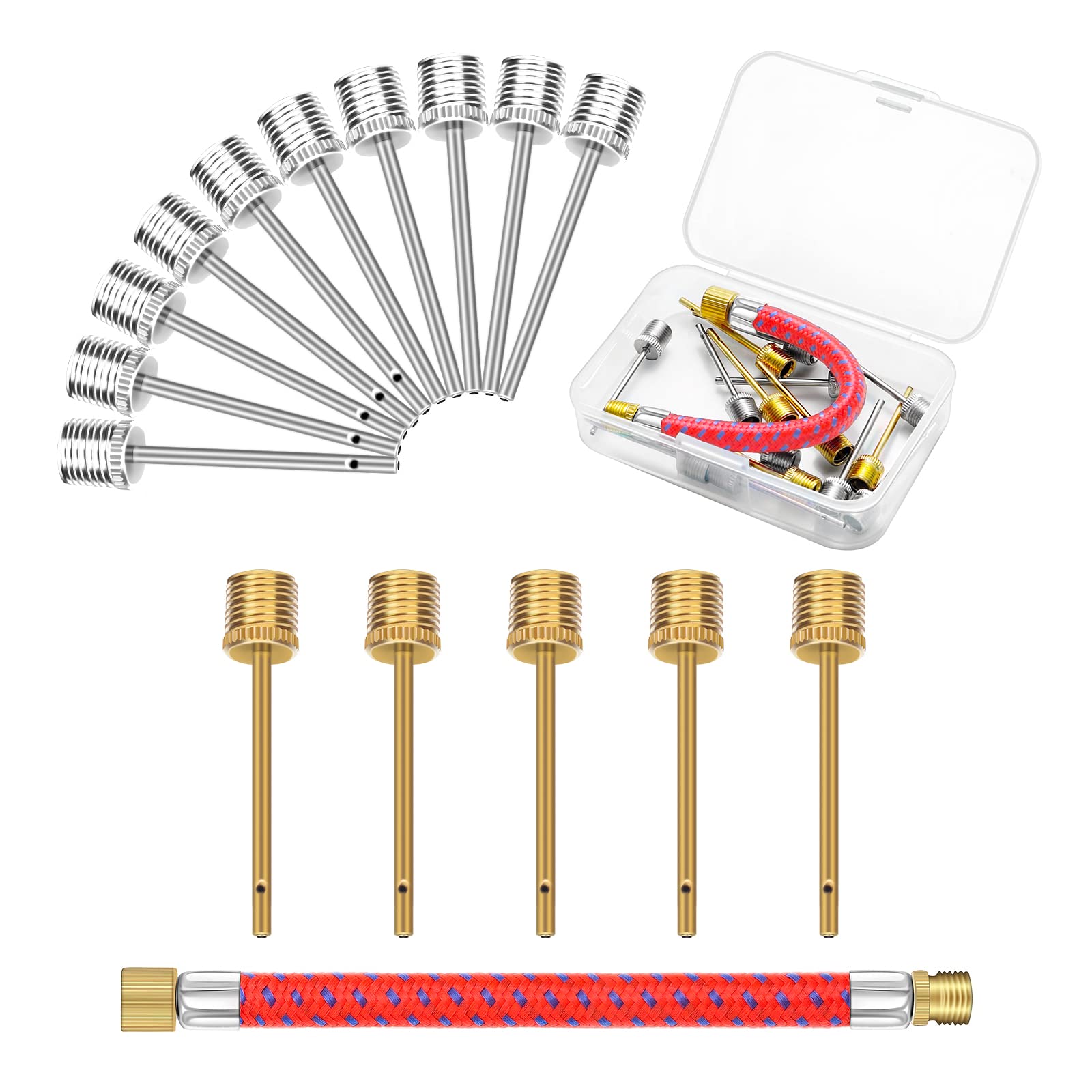 HTQXS 16 pcs Air Pump Needle Dual Port Inflation Needles with Adapter ...
