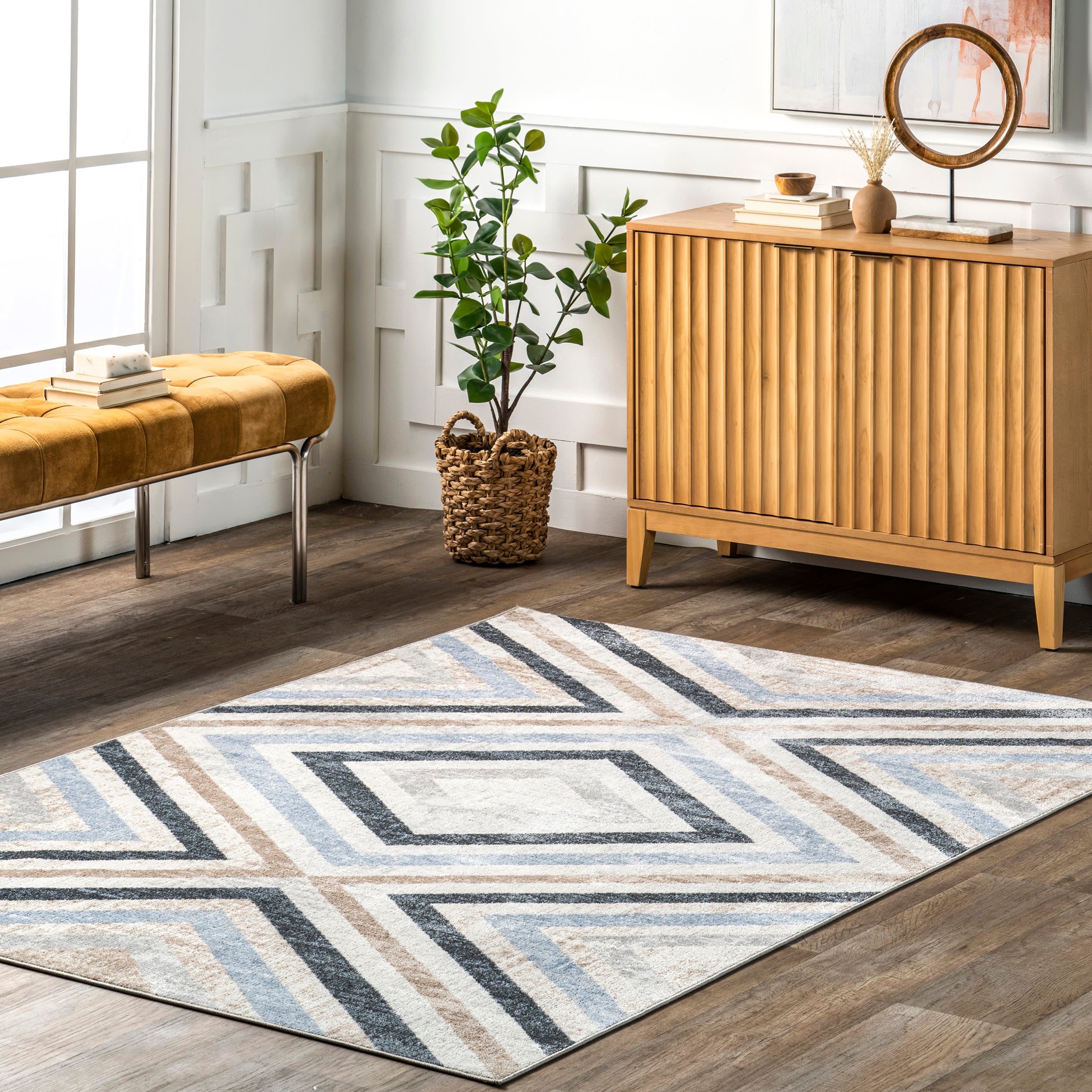 nuLOOM KKON18A-6709 7 x 9 (ft) Loomed Polyester Blue Rectangular Indoor Geometric Bohemian/Eclectic Machine washable Area rug