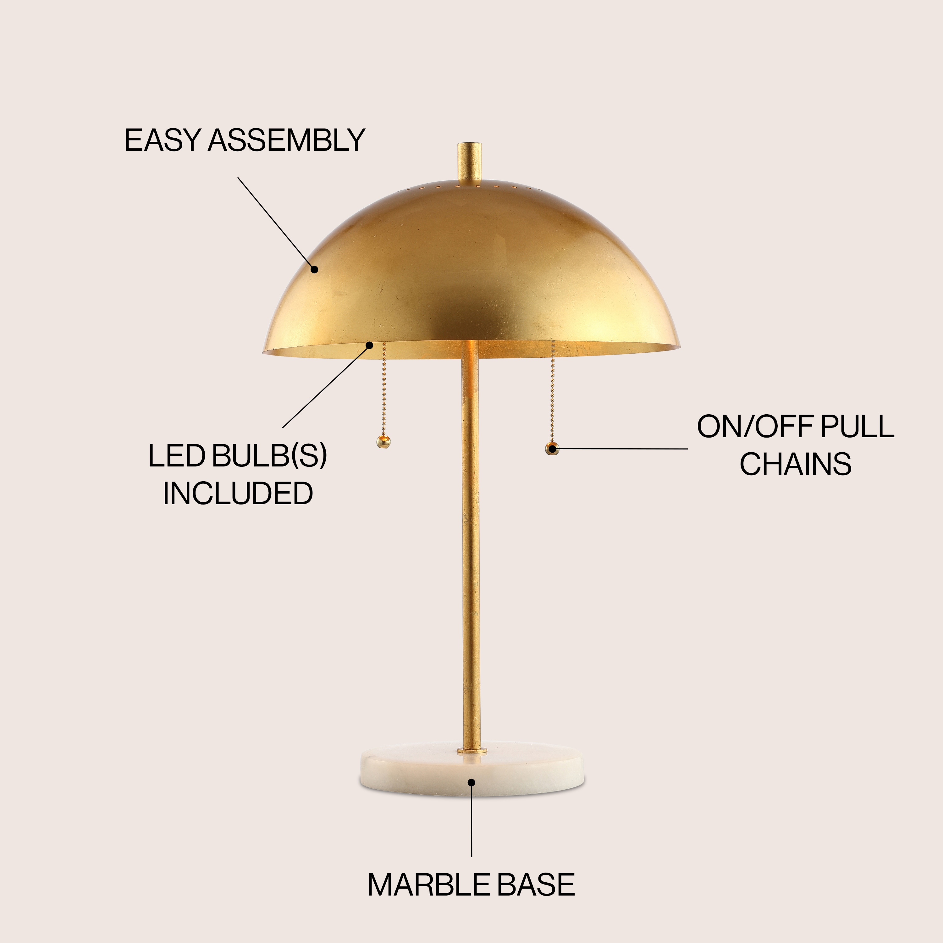Ella 20.75" Gold Leaf Dome Table Lamp with Marble Base