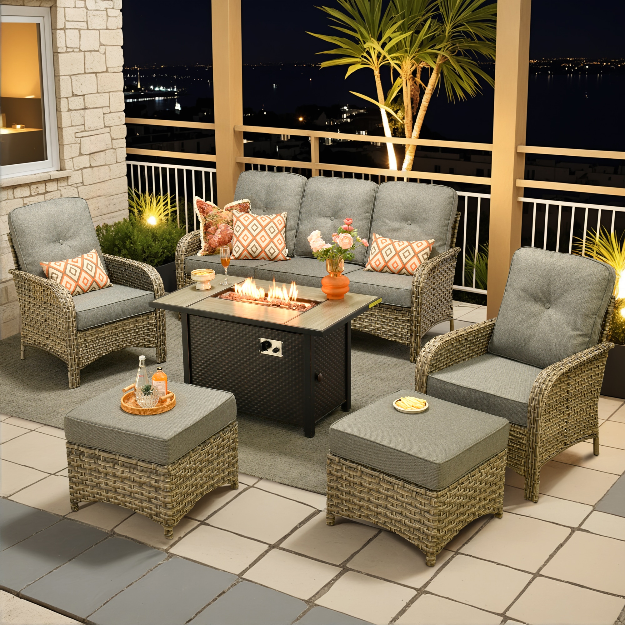 ALTRIGUS 6L-CFP03-VNC206-1-AL 6 -Piece Wicker Patio Sofa Conversation Set with Dark Gray Cushions