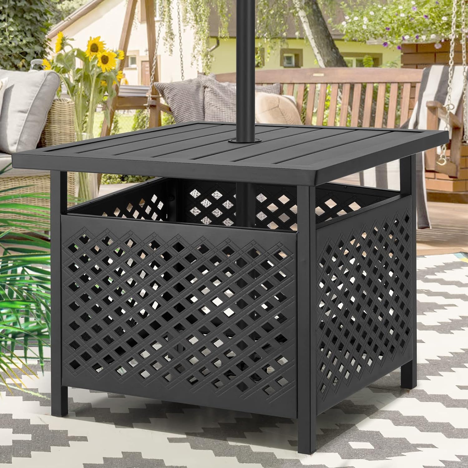 AECOJOY 16085BK-LS01 Side Tables Square Outdoor Balcony 21.8-in W x 21.8-in L with Umbrella Hole