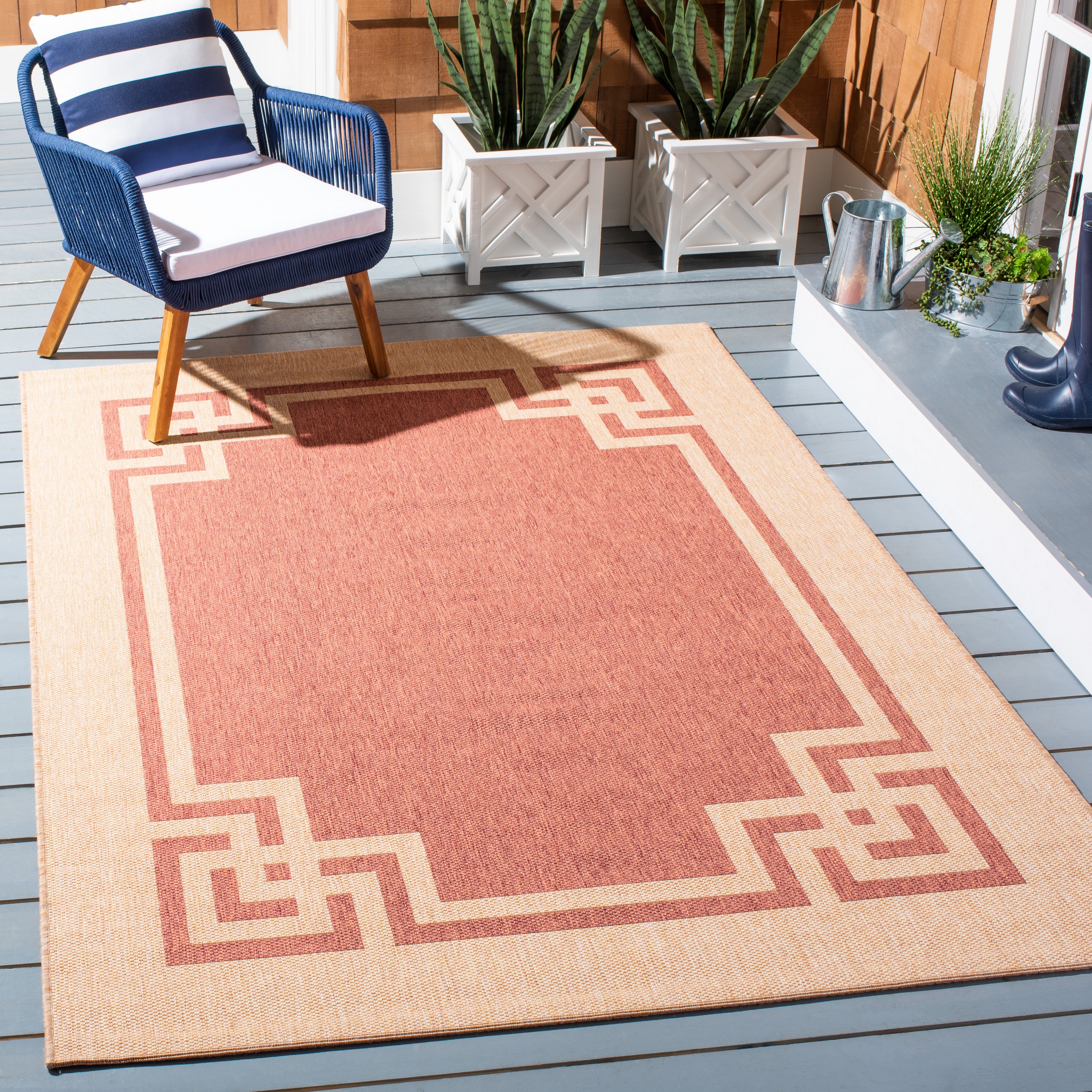 Martha Stewart MSR4122J-4 Deco Frame 4 x 6 (ft) Loomed Polypropylene Beige/Terracotta Rectangular Indoor Border Coastal Area rug