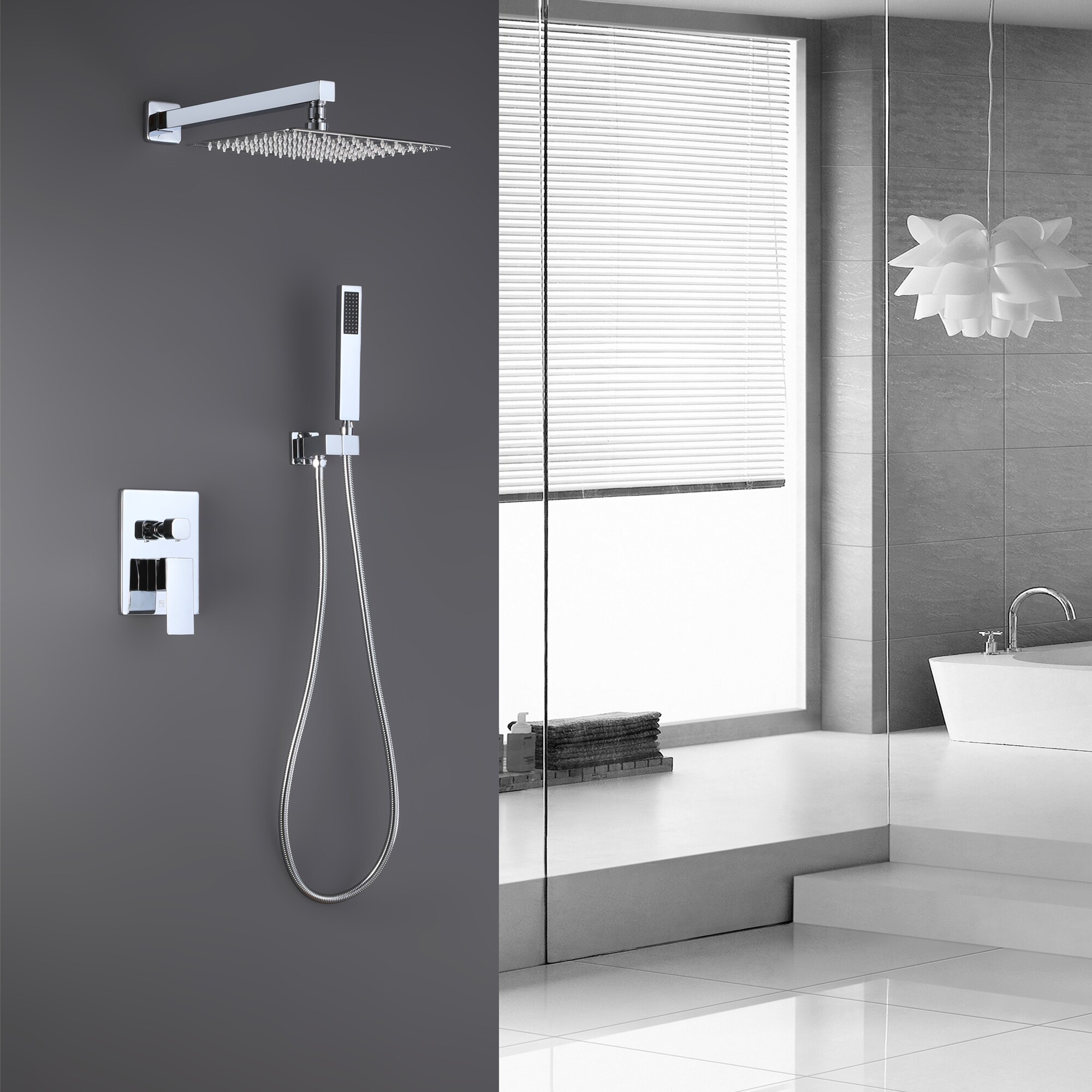 WELLFOR Concealed Valve Shower System Chrome Dual Head Waterfall Built ...