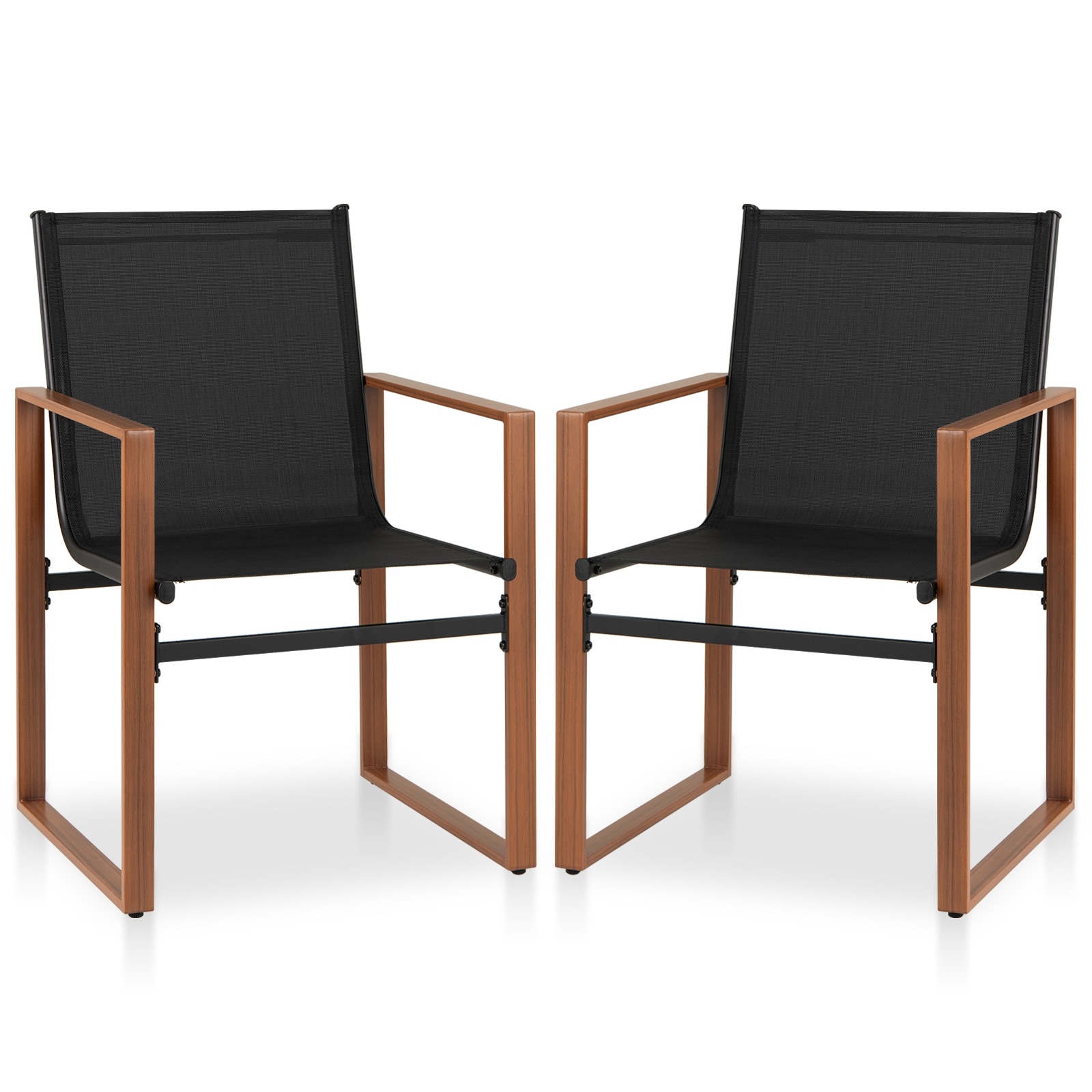 LIVIZA TDS12148DK-2 Set of 2 Brown Metal Frame Stationary Dining Chair with Black Mesh Seat