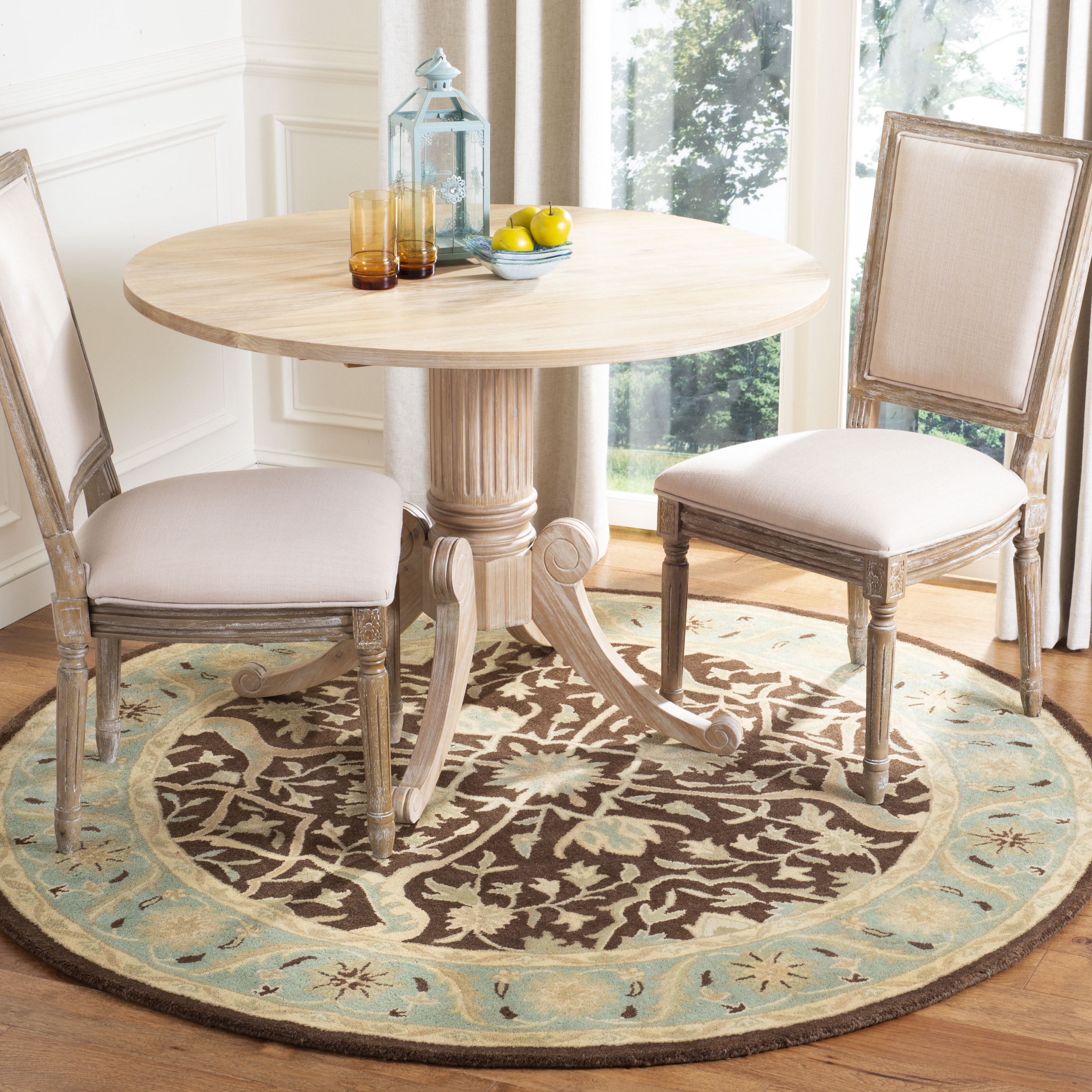 Safavieh AT14F-4R Antiquity Bibika 4 x 4 (ft) Tufted Wool Brown/Green Round Indoor Floral/Botanical Vintage Area rug