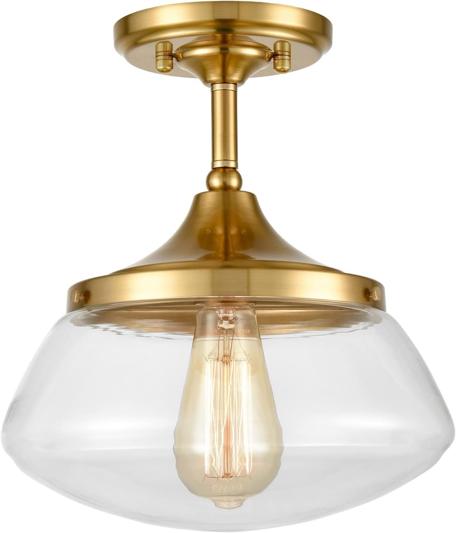 Claxy CL-B3027CU-J Glass Light 1 -Light 10.5-in Brushed Brass Semi Flush Mount Light