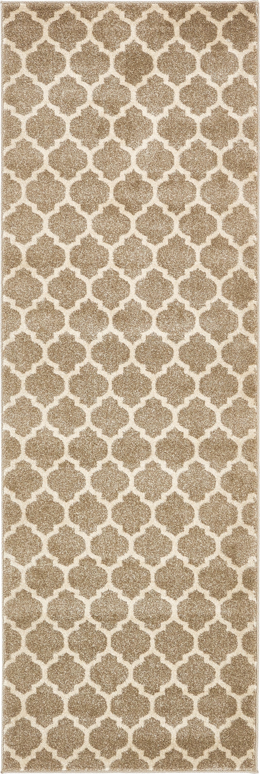 Elegant Trellis Light Brown 8ft Indoor Runner Rug - Easy Care & Stain-Resistant
