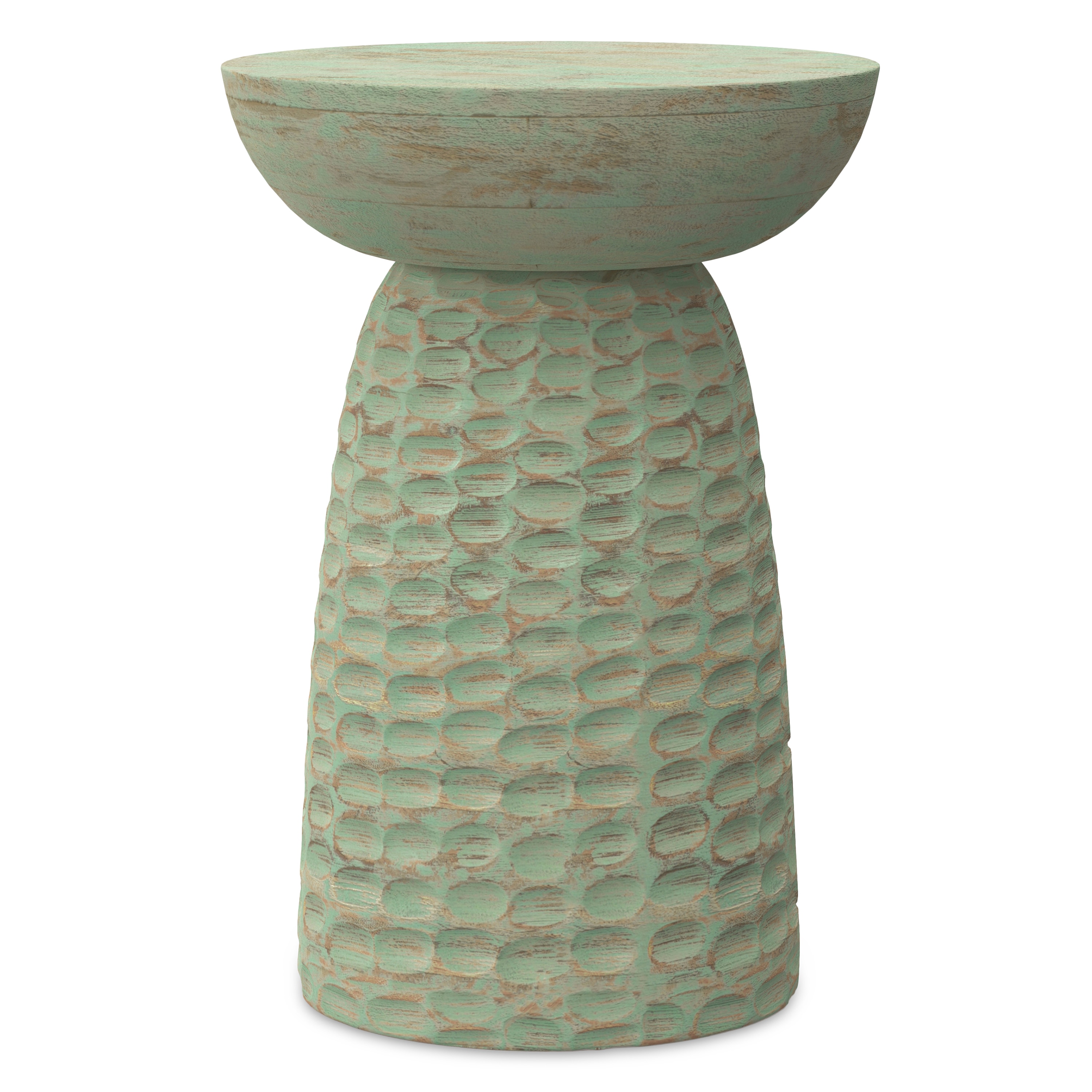 Simpli Home AXCATBOY-GNW Boyd 12.6-in W x 17.7-in H Green Wash Wood Round Modern End Table