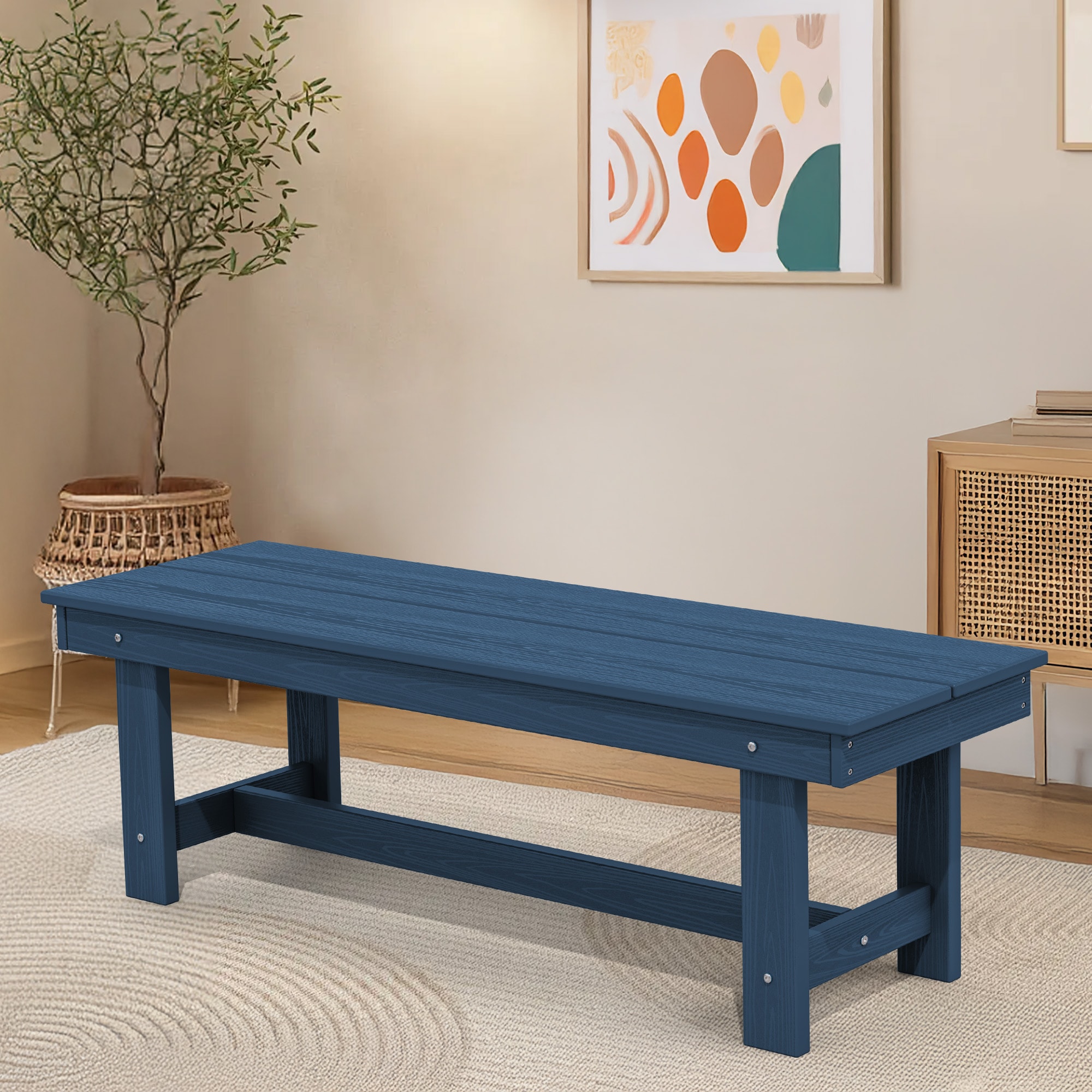 JEAREY PECD-NY HDPE Patio Dining Bench 56.3-in W x 16.93-in H Navy HDPE Folding Bench