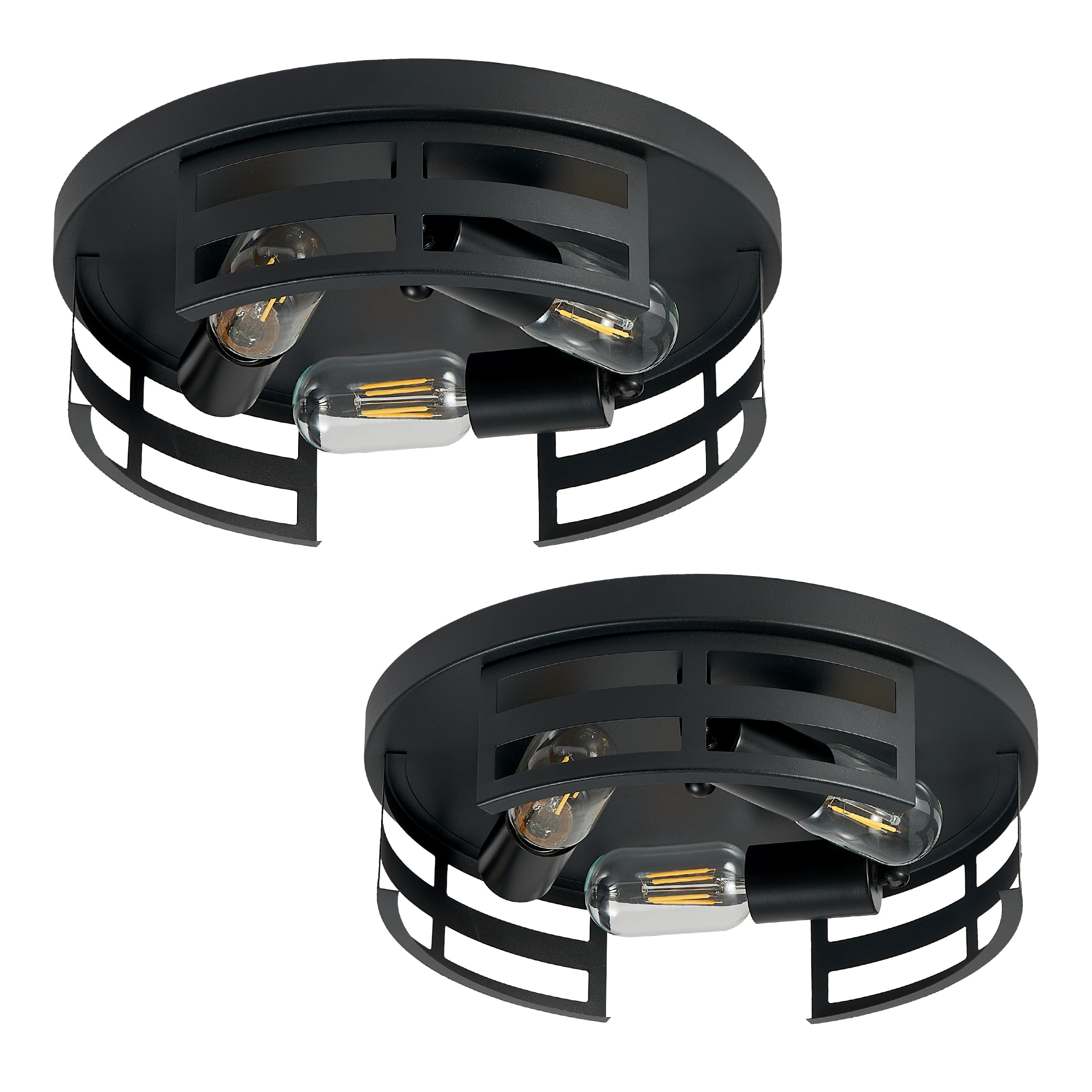 DAKAFUL 12.5 in. 3-lights Matte Black Flush Mount Ceiling Light Fixtures With Cage-style Metal Frame(2-Pack)