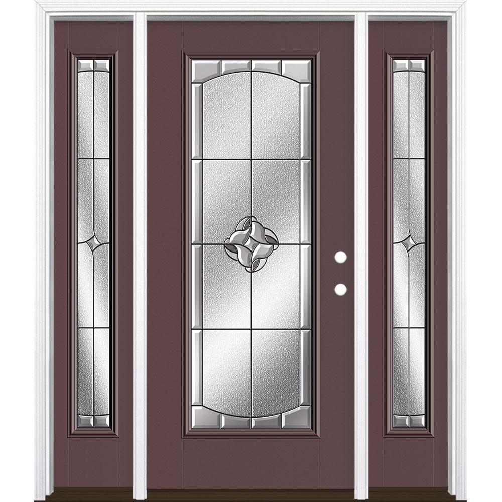 Masonite 3423317 Rozet 60-in x 80-in x 4-9/16-in Fiberglass Full lite Left-hand inswing Currant Painted Prehung Single door with sidelights Front Door with Brickmould Insulating core Decorative glass